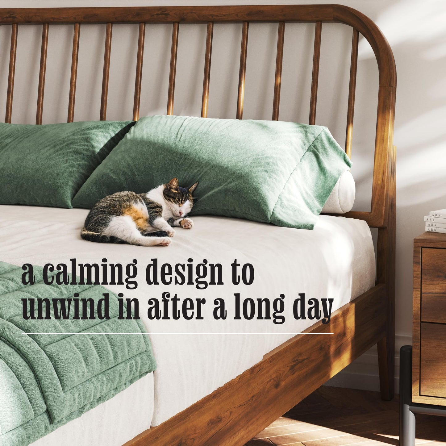DG Casa Wesley Solid Wood King Size Bed Frame - Mid Century Modern Style, Platform with Spindle Headboard and Footboard, No Box Spring Required, Walnut Finish