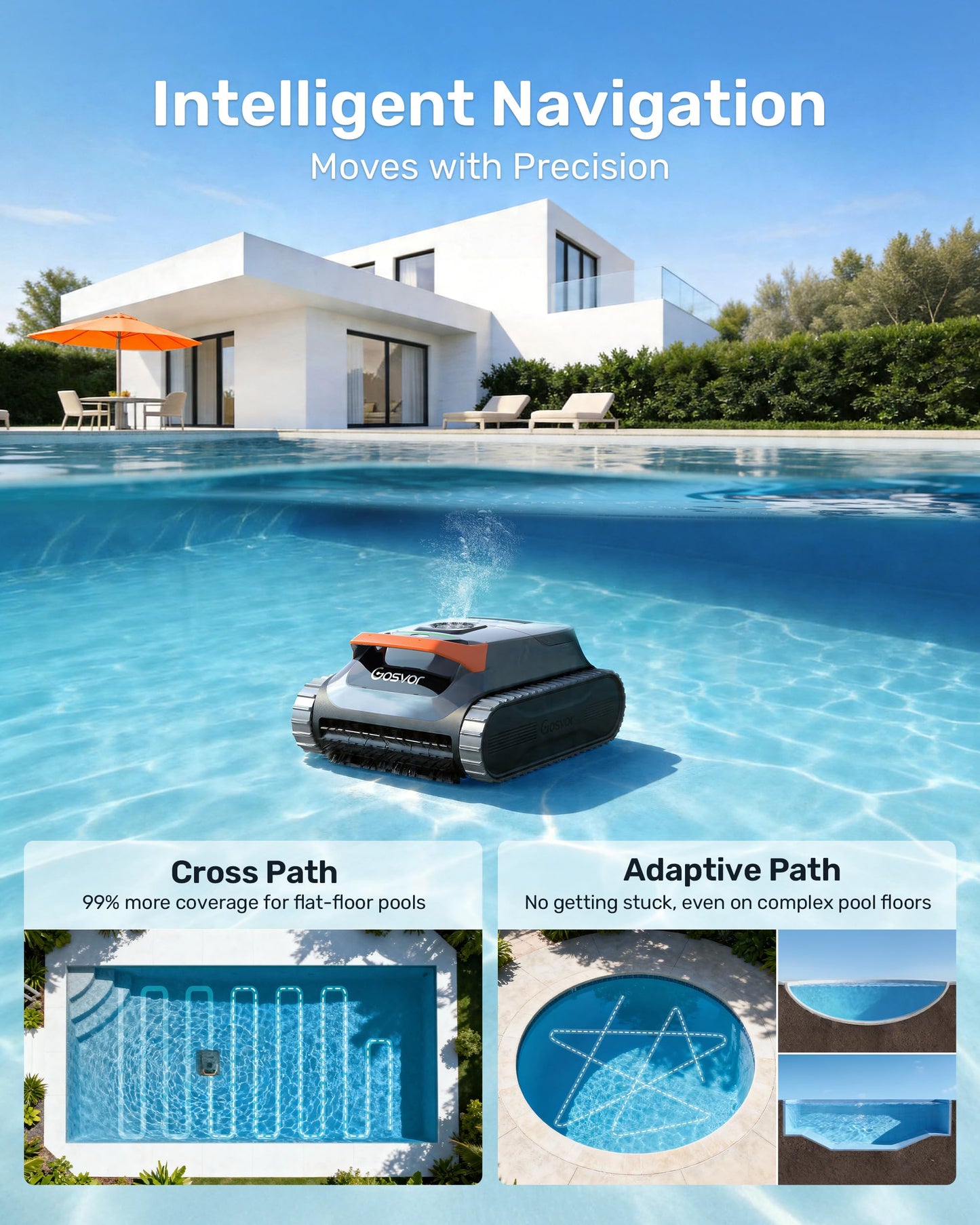 Gosvor LiteVac G1 Cordless Robotic Pool Cleaner for Inground Pools, Above Ground Pool Vacuum with 4-in-1 Wall & Waterline Scrubbing, Easy to Use, Up to 200-Min Runtime, Eco Mode, App Support, Orange
