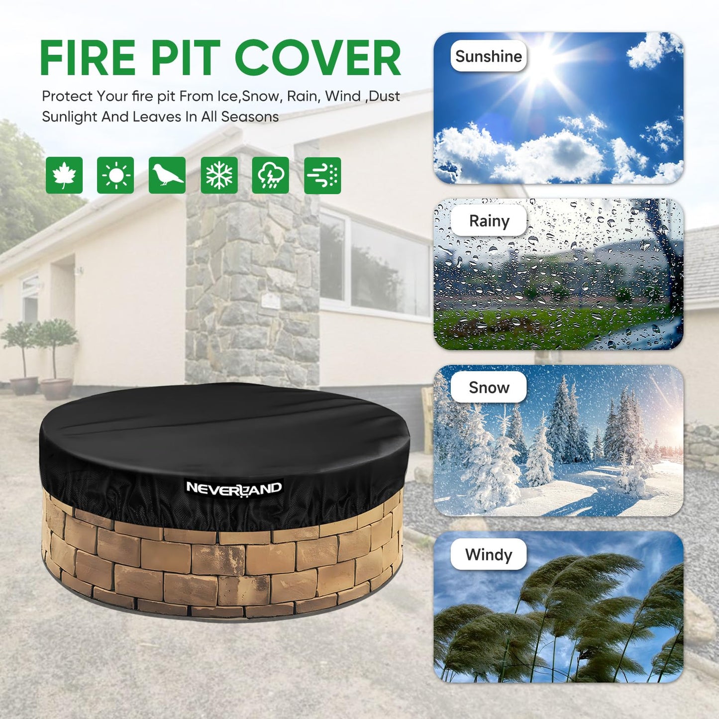 Fire Pit Cover Round, 52-57" Outdoor firepit cover for In-Ground Fire Pits