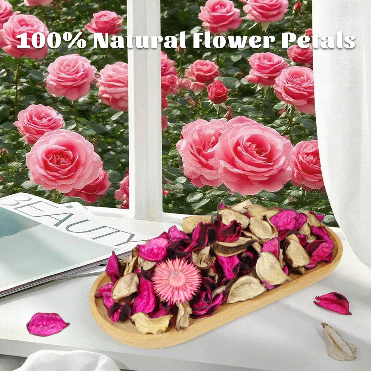 STRN Potpourri Bowl Filler, Rose Scent with Essential Oil