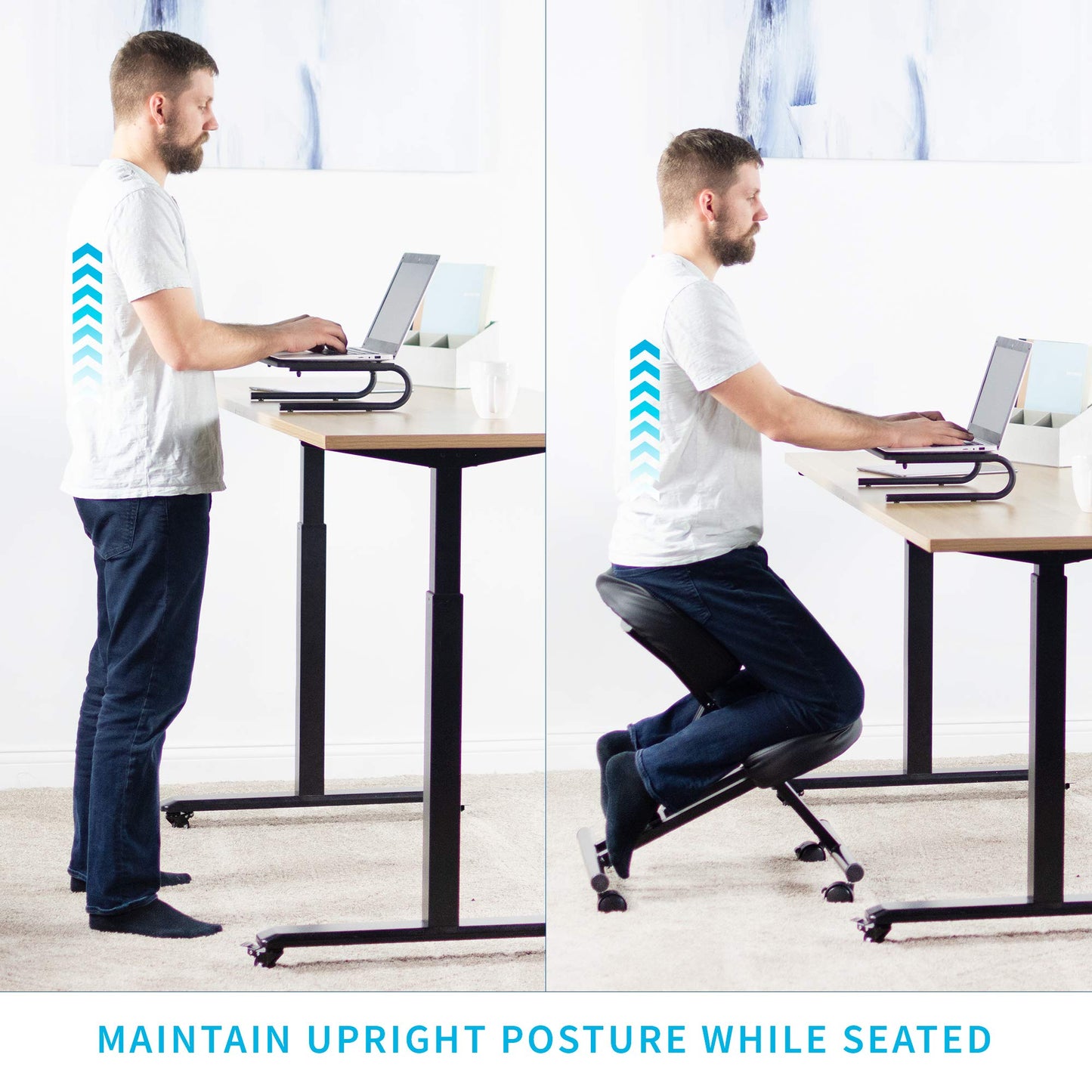 Ergonomic Kneeling Chair, Adjustable Stool for Home and Office - Improve Your Posture with an Angled Seat - Thick Comfortable Moulded Foam Cushions - Brake Casters
