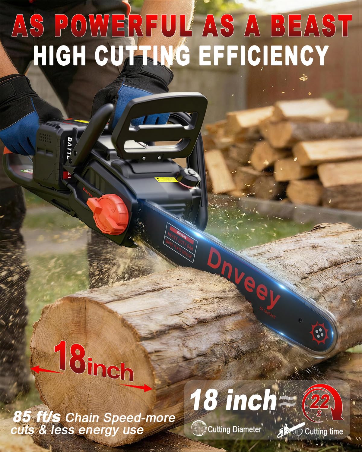 Snoonwee 2100W Battery Powered Chainsaw for Storm Cleanup, 18 and 16-Inch Interchangeable Bars, 42V Max Cordless Electric Chain Saw with Two 4.0Ah Batteries for Backyard Tree Felling (Red Black)