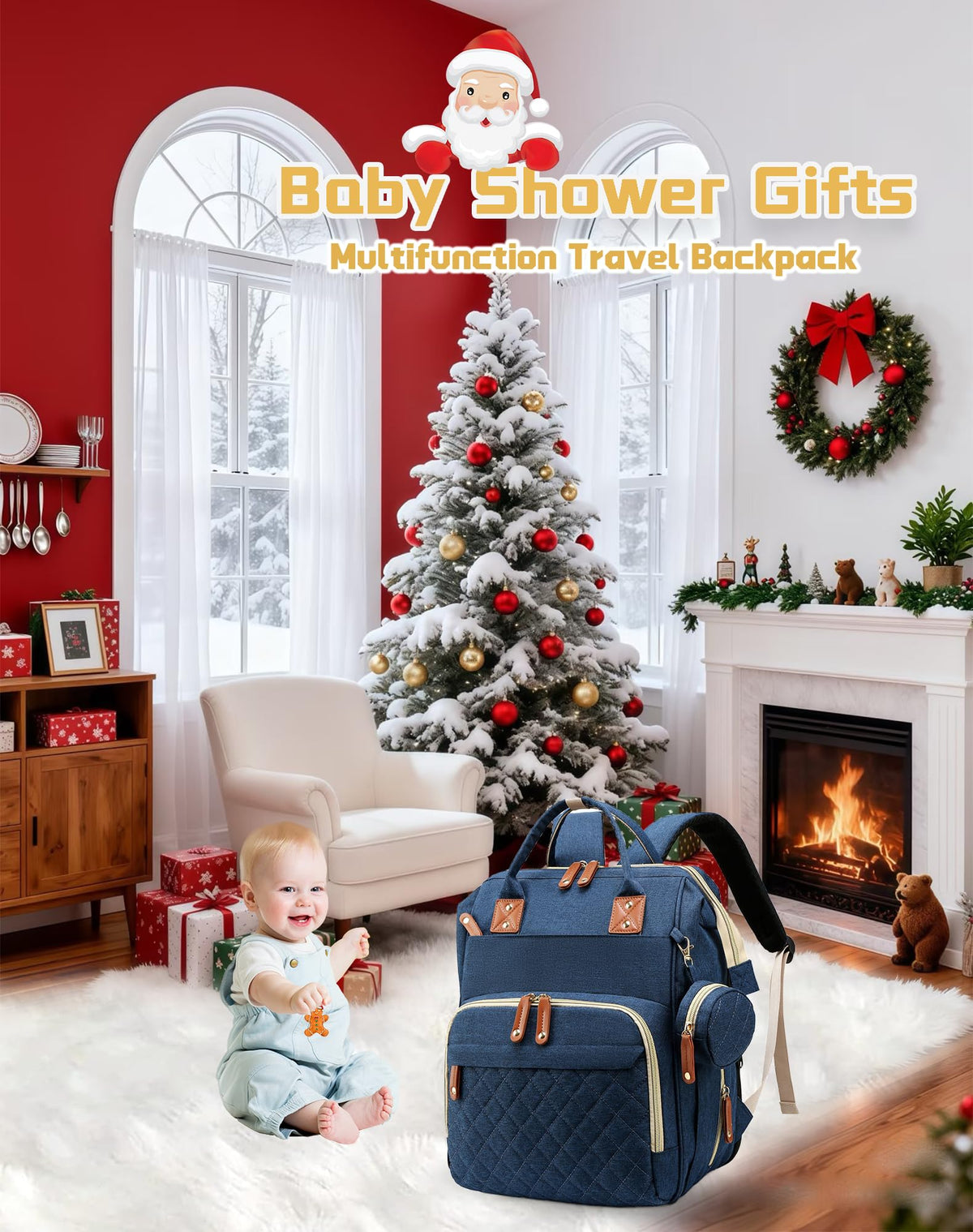 Lamroro Diaper Bag with Changing Station, Waterproof 3 in 1 Diaper Backpack with Foldable Changing Pad, USB Charging Port, Large Travel Backpack for Mom & Dad, Baby essentials-Blue