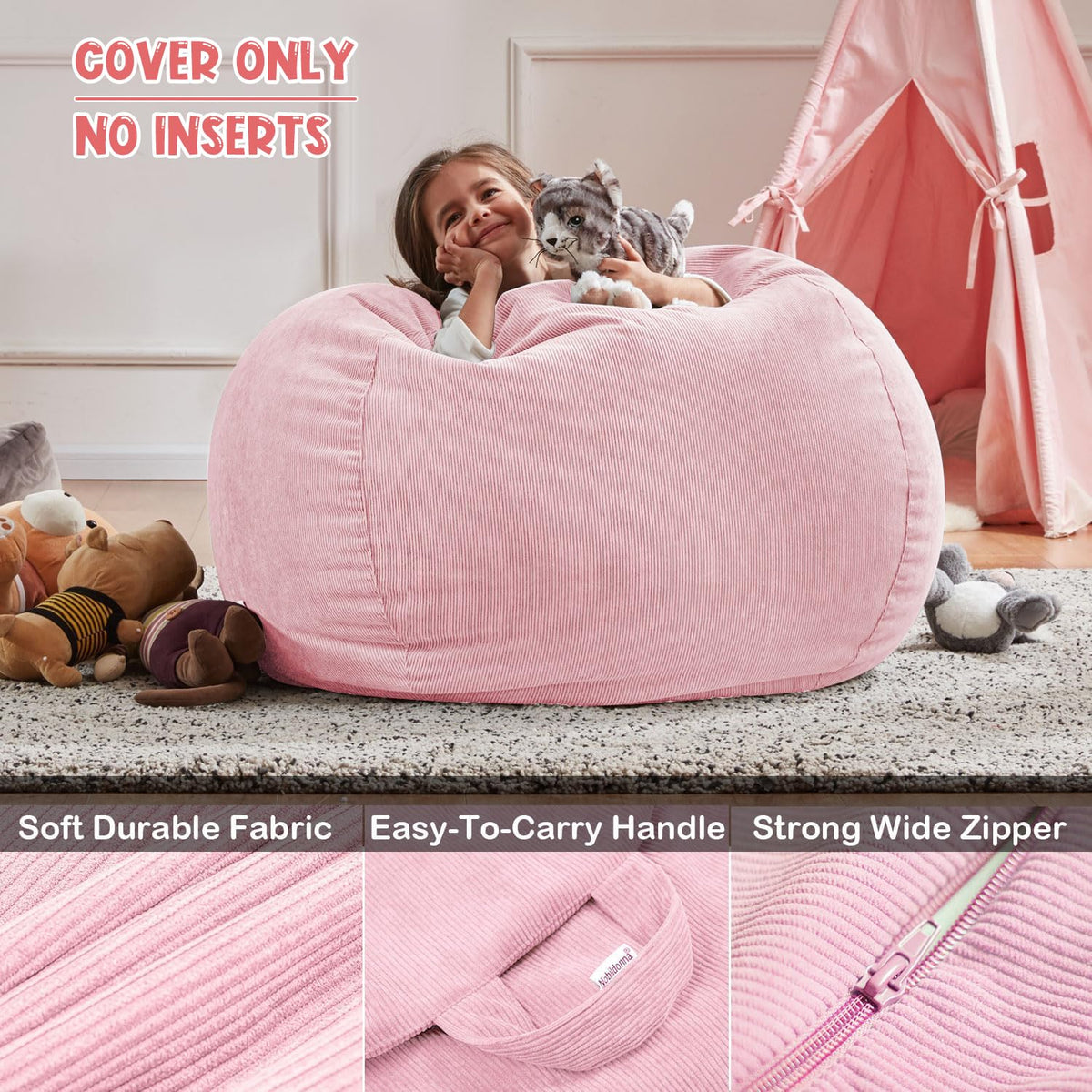 Nobildonna 2.5 ft Bean Bag Chair Cover,Pink 200L
