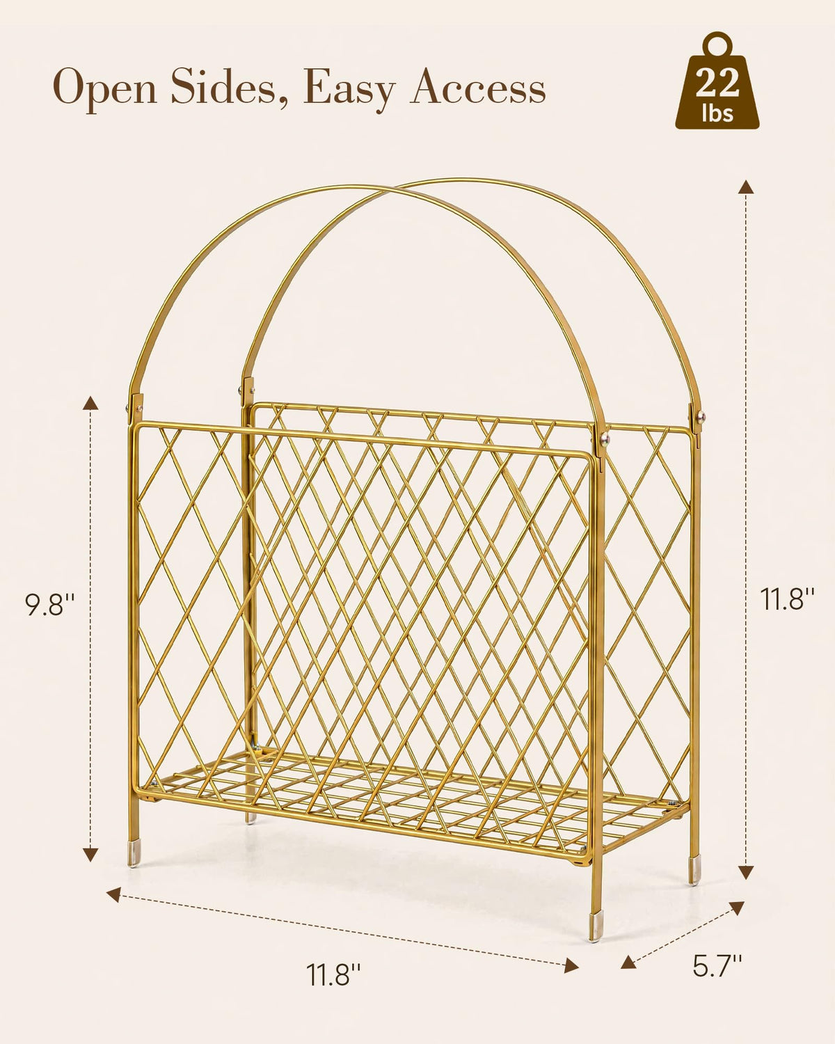 Medcph Gold Metal Magazine Holder, Magazine Rack & Storage Basket Organizer
