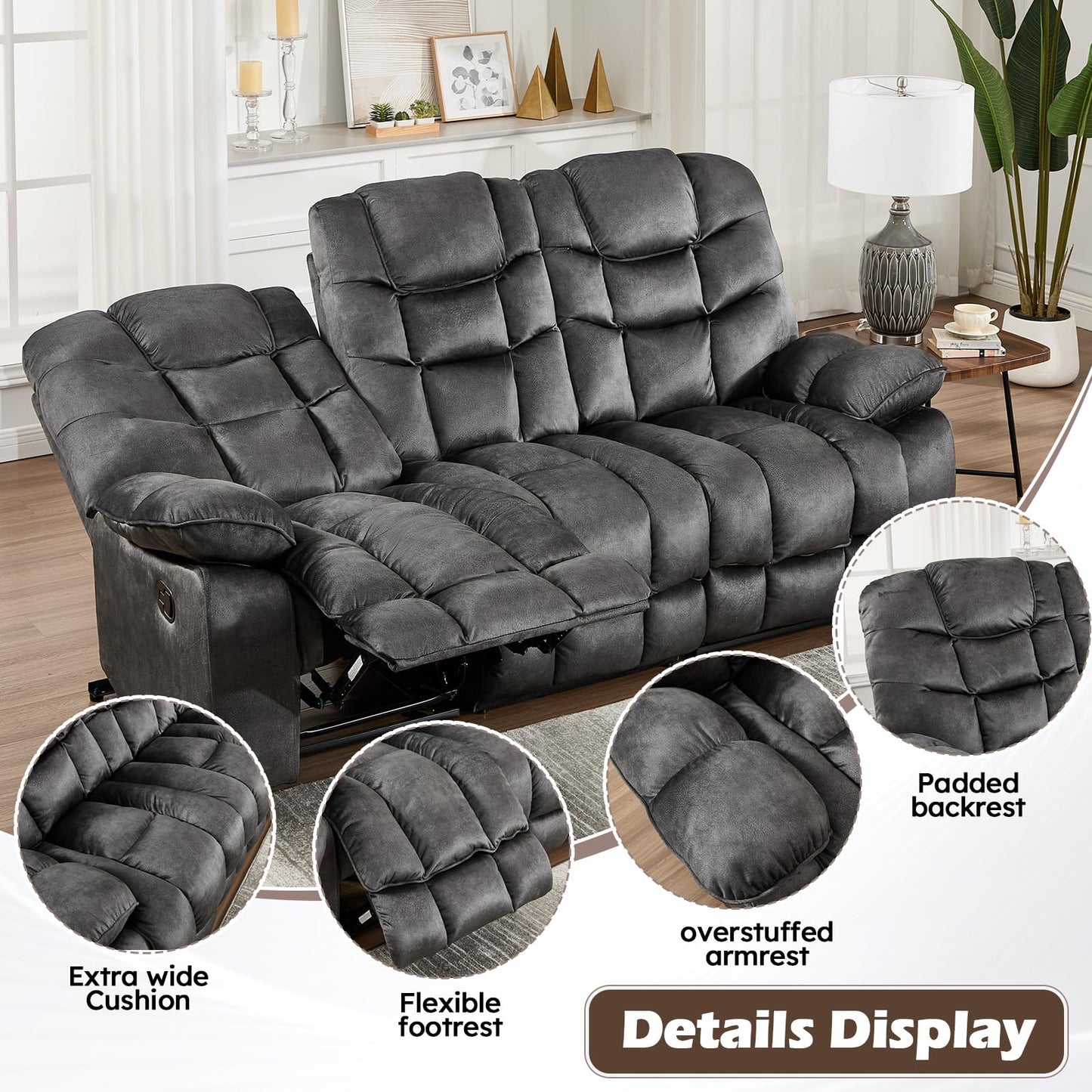 HAOMARKETS 3 Pieces Recliner Sofa Furniture Set, Include 2 Power Recliner Chairs with Message&Heat and a 3-Seater Reclining Couch for Living Room, Grey