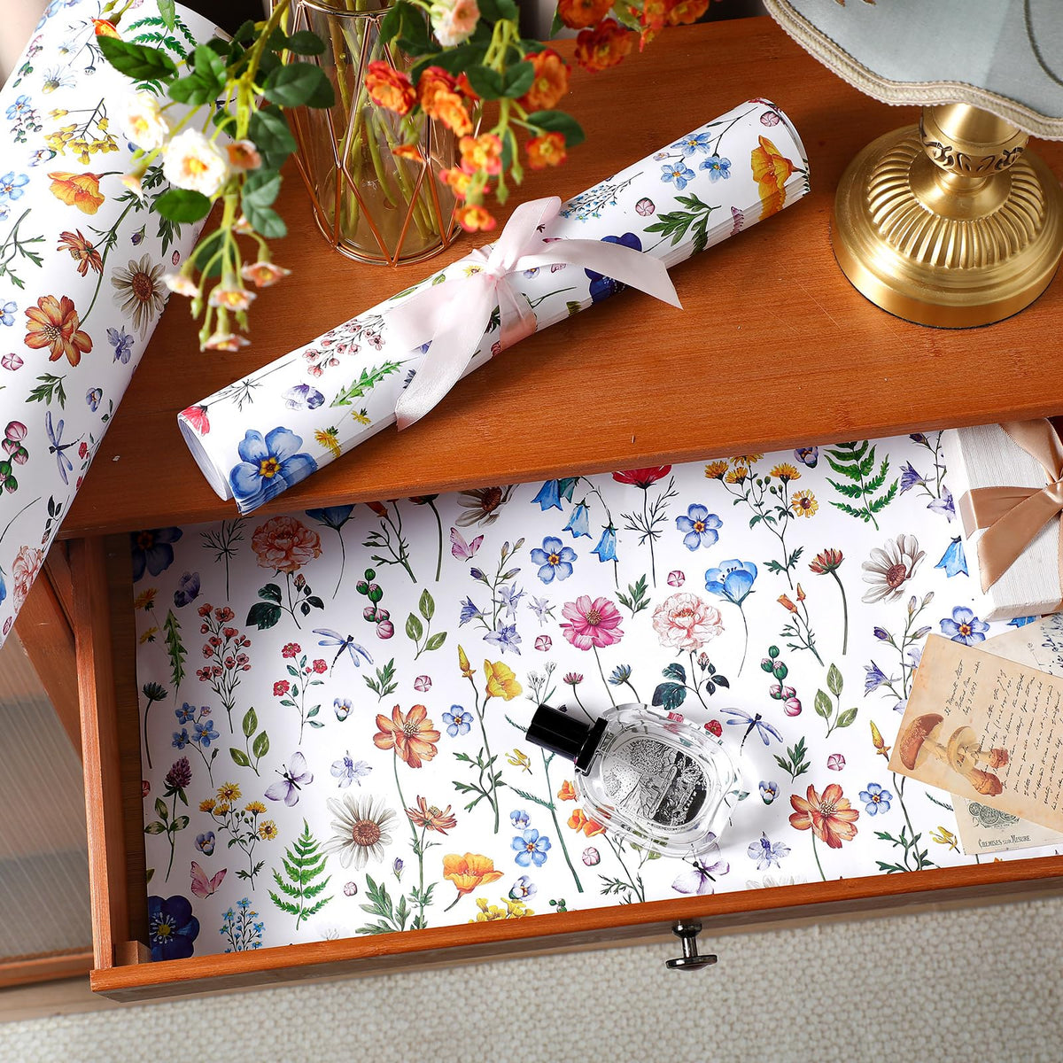 Bbto 20 Sheet Wildflower Scented Drawer Liner for Dresser Cabinet Liner