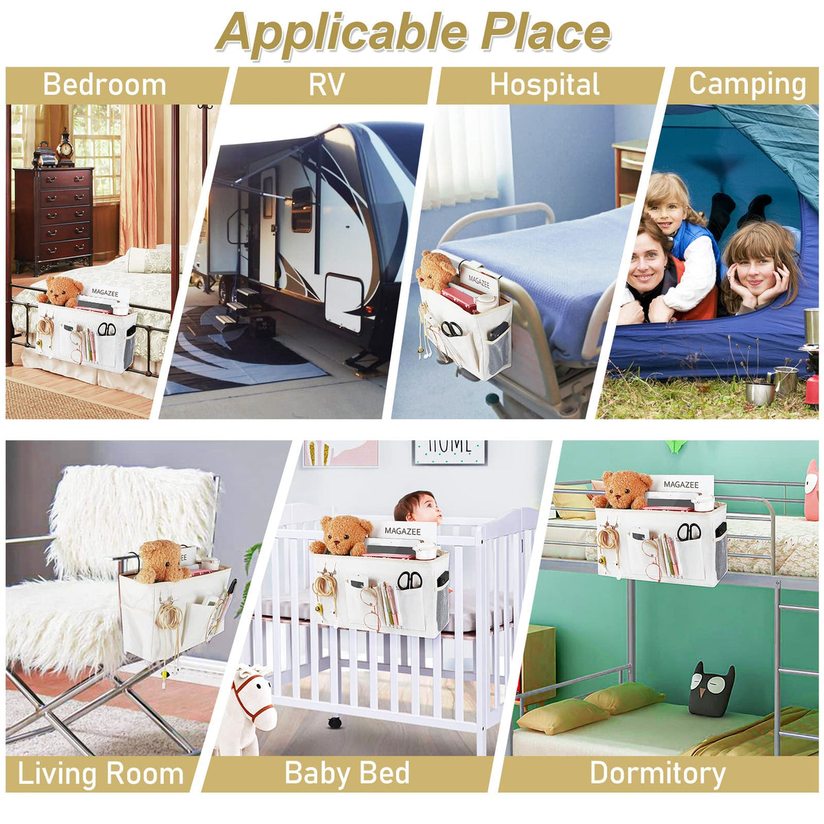 Frjjthchy Bedside Caddy Organizer Hanging Storage Bag Bunk Bed White