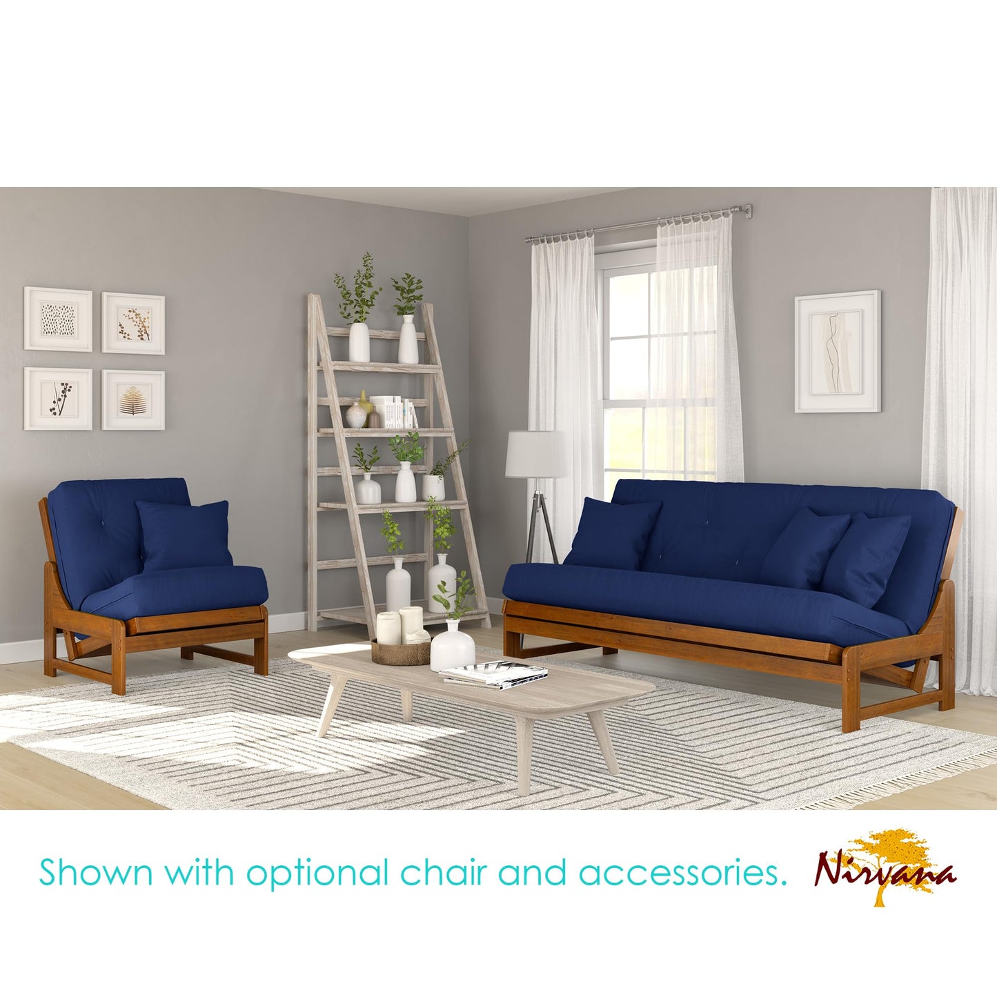Nirvana Futons Arden Futon Set - Queen Size, Frame, 8" Mattress, Twill Royal Blue Cover