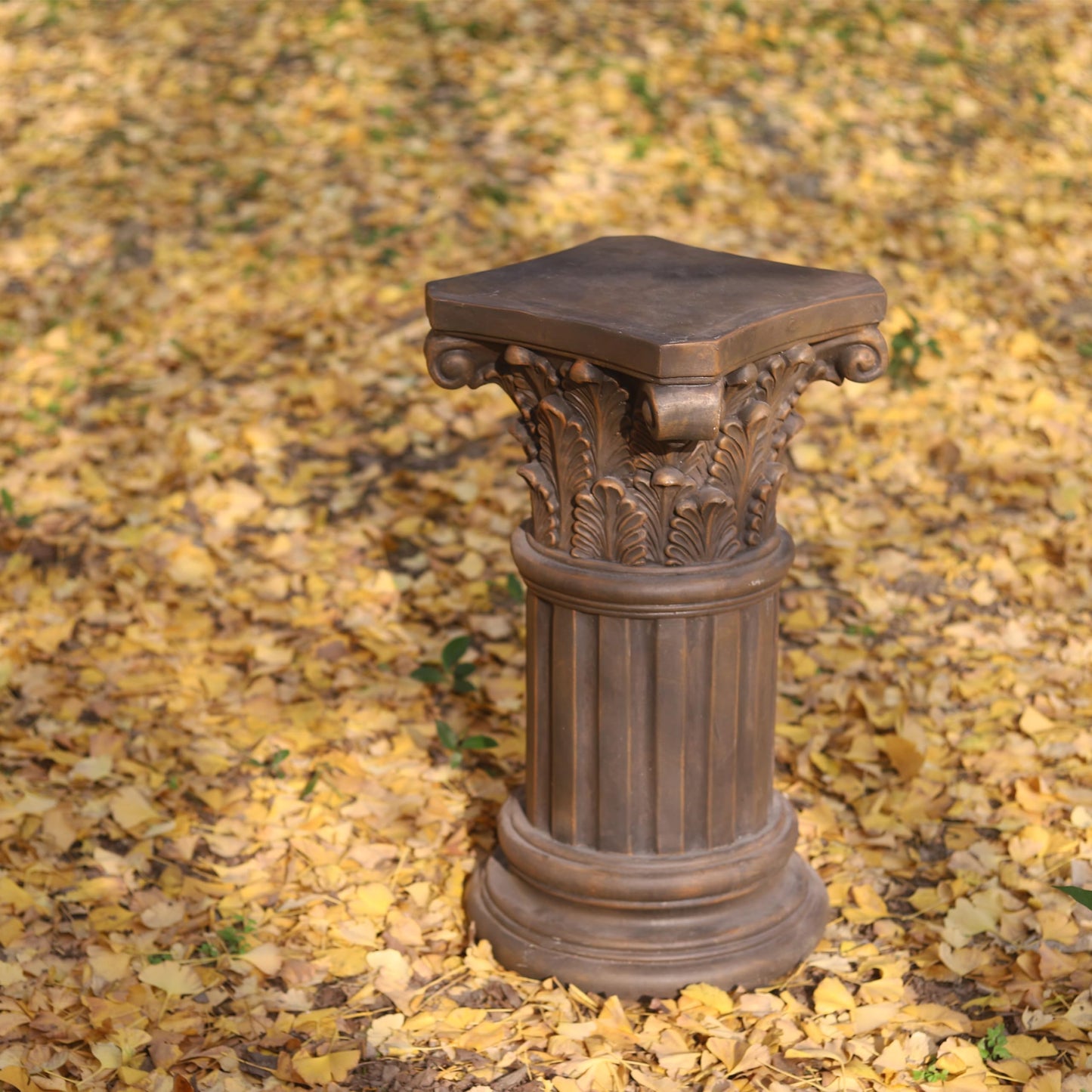 OUTOUR Exquisite Magnesium Oxide Corinthian Greek Column Pillar with Stand Base Pedestal for Indoor Outdoor Garden Pedestals Backyard Courtyard Patio Office Decor23.8’’High,Dark Bronze