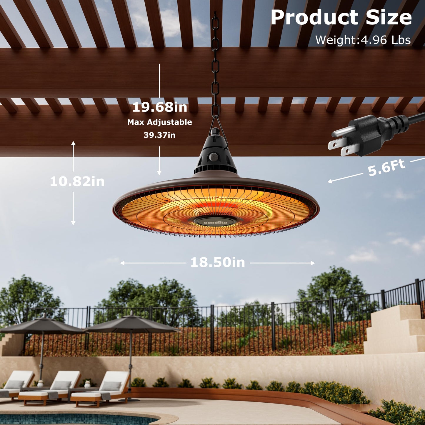 Hanging Heater, 1500W Outdoor Electric Patio Ceiling Heater with Remote Control, Infrared for Courtyard, Garage, Patio, Overheat & Tip-Over Protection, Waterproof, Brown