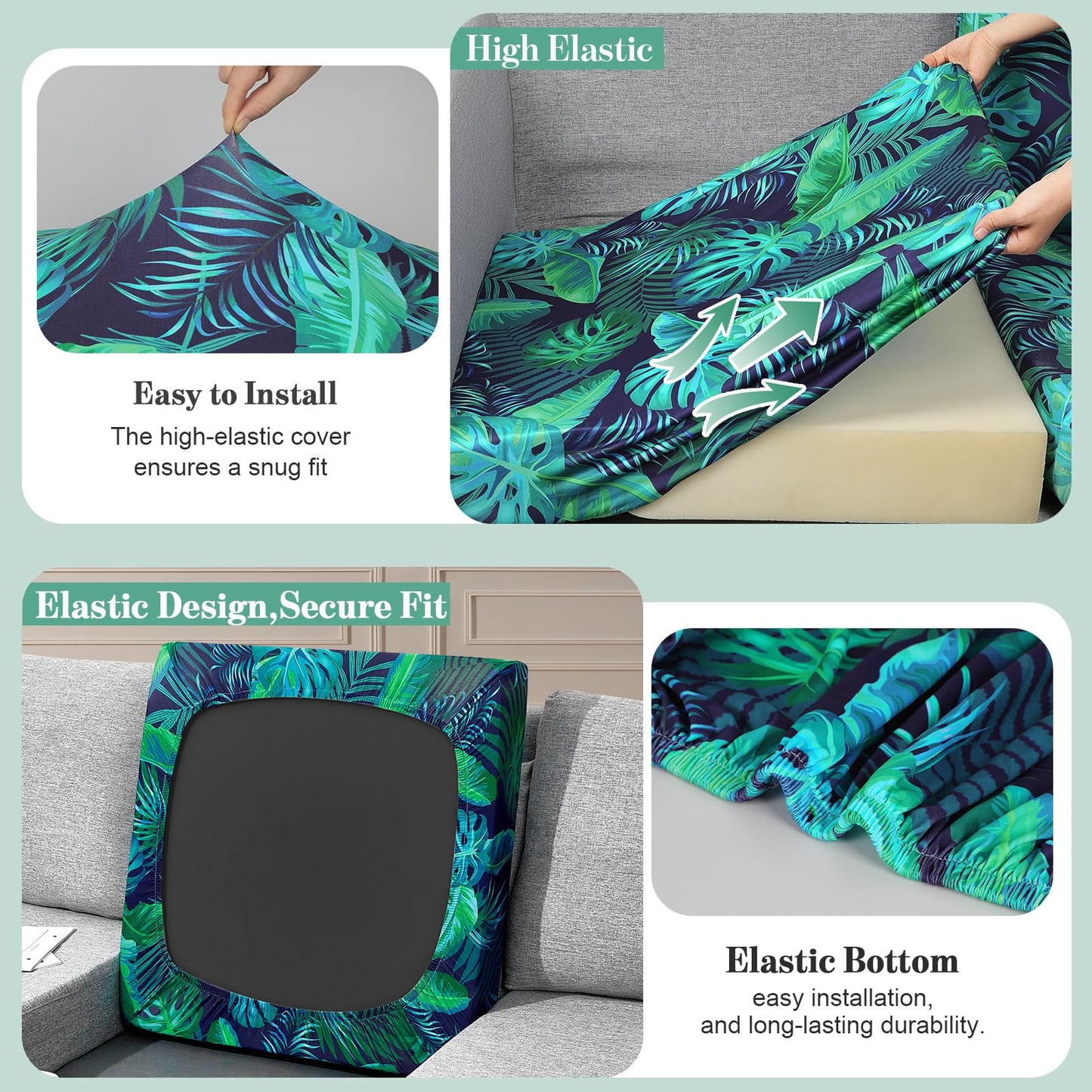 pickyNproud 8Pcs Patio Cushion Covers Stretch Outdoor Couch Cushions Slipcovers Replacement Washable Furniture Protector with Elastic Bottom Sofa Chair Seat Cover, Palm Leaves