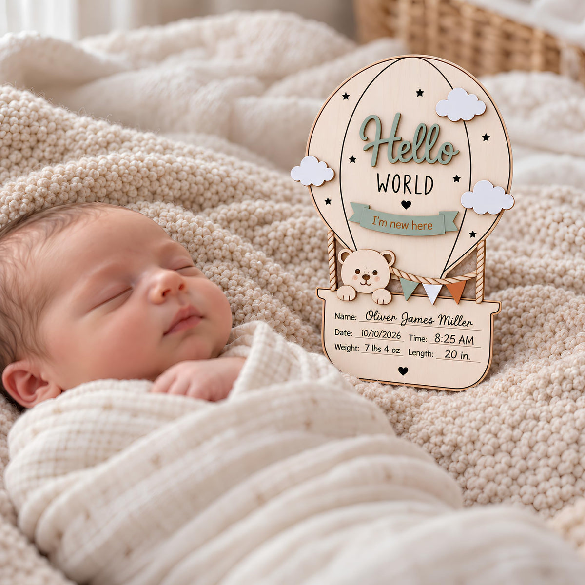MEMOLEBIA Hello World Newborn Sign Announcement Hospital for Boy (HW11)