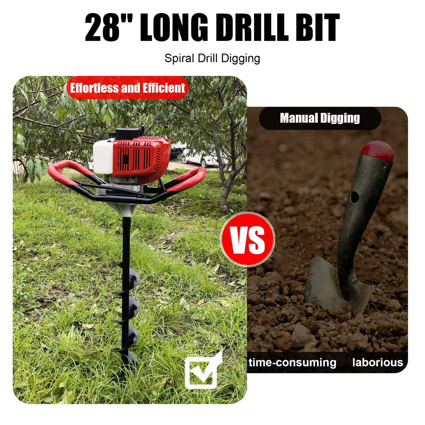 YOPUTETOOL 52CC 2-Stroke Gas Powered Post Hole Digger – 1800W Earth Auger with 4", 6", 8" Drill Bits & 3X 10 Extension Rods – Heavy Duty Hole Digger Machine for Farmland, Garden, Planting & Fencing