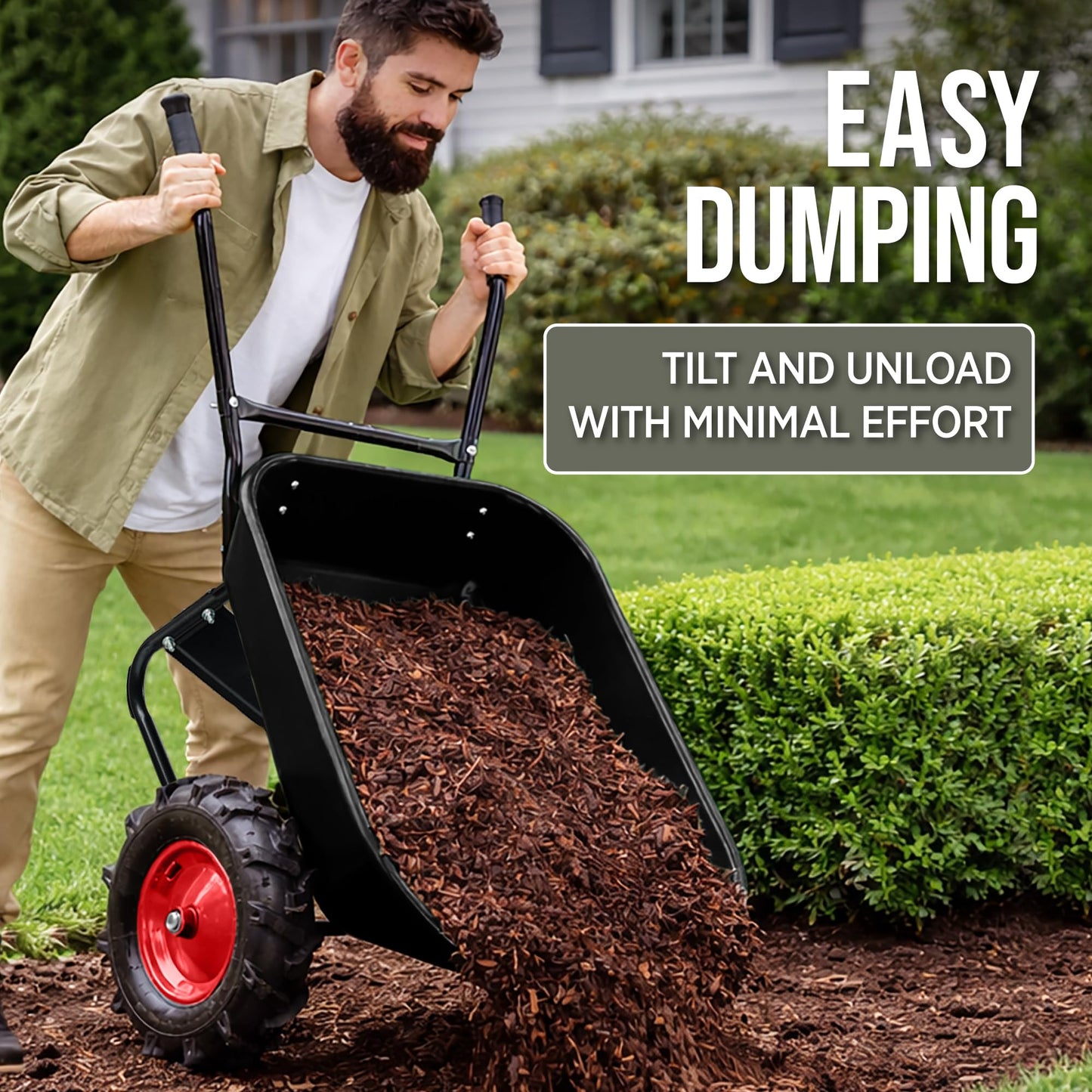 Best Choice Products Dual-Wheel Wheelbarrow Garden Cart - 500 lb Capacity, Extra-Large Wheels, Built-in Stand, for Yard, Garden & Landscaping - Black