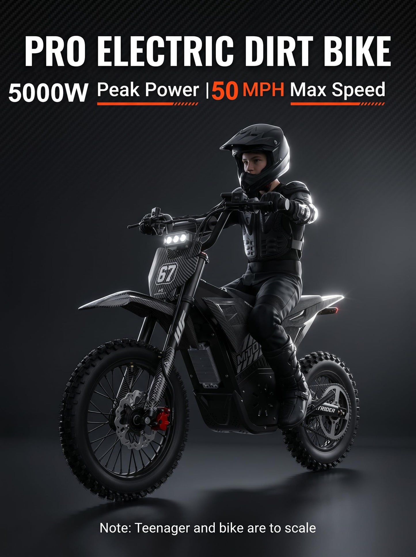 52V 28Ah Electric Dirt Bike for Adults & Teens — 5000W Peak Mid-Drive Motor, 330Nm Torque, Up to 50 MPH, Removable Battery 40-60 Miles, Hydraulic Brakes, IPX6 Waterproof, 150KG Max Load Off-Road Ebike
