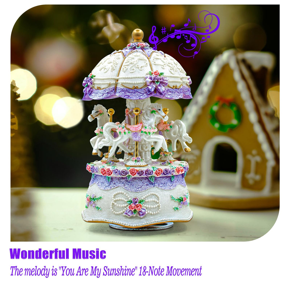 Carousel Music Box,Luxury Color Change LED Light ,Luminous Rotating 3-horse