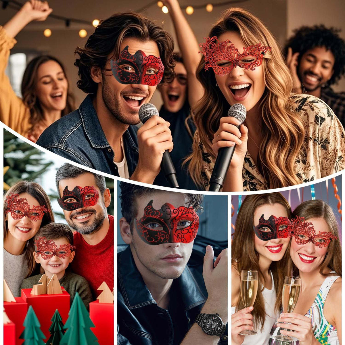 SHIFANQI Masquerade Mask for Men Women, Masquerade Ball Masks for Couples, Halloween Costumes Lace Eye Mask for Venetian Party, Prom, Carnival, Mardi Gras, Cosplay, Red
