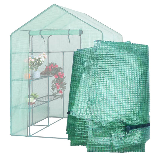 Greenhouse Replacement Cover, 56×56×76 Inch PE Walk-in Greenhouse Cover for Gardening Plants w/Roll-Up Zipper Door, Waterproof Frost Protection Wind Rain Proof, Easy Assembly (No Frames Include)