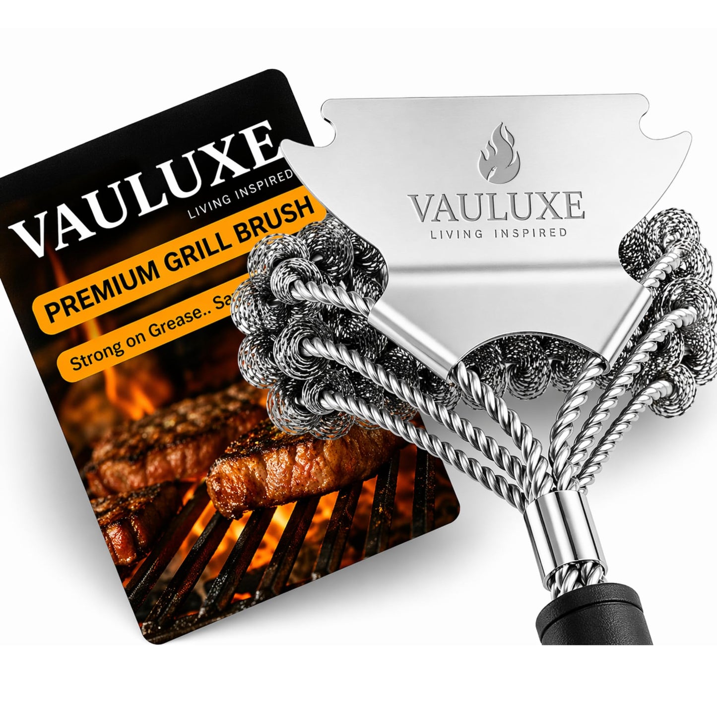 18" Bristle Free Grill Brush and Scraper – BBQ Grill Cleaner Brush with Safe Spiral Spring Head & Stainless Steel Scraper Tool – for Gas, Charcoal, Porcelain and Weber Grill Accessories