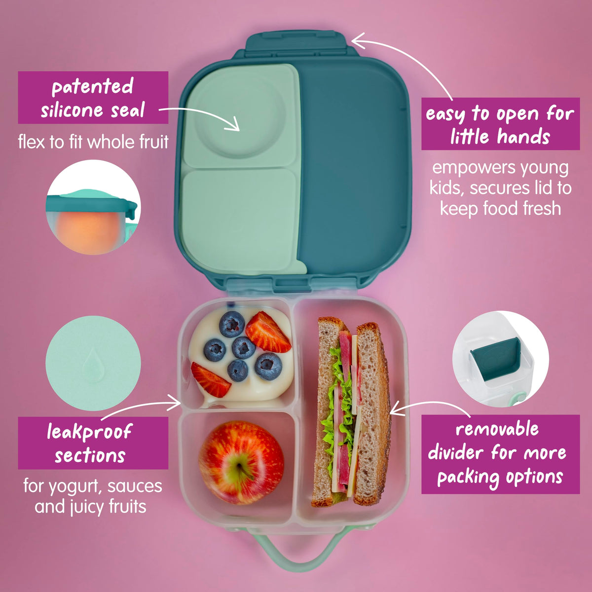 b.box Mini Lunch Box, Snack Containers for Kids, Lunch Box Kids, 4.25 Cup