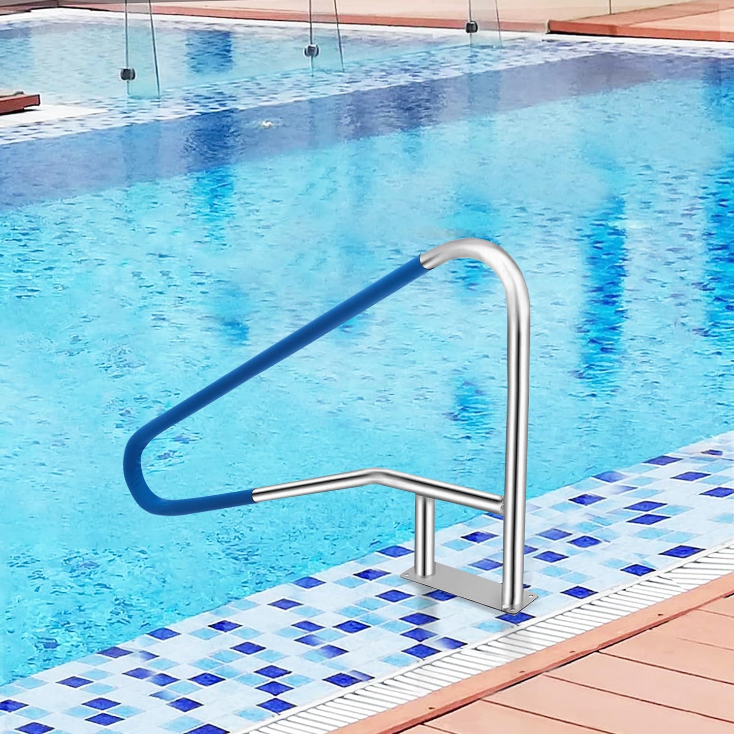 Pool Handrail, 54 in x36 in Pool Railings for Inground Pools, Swimming Pool Safety Handrails 375 LBS Load Capacity, 304 Stainless Steel Pool Stair Rail with Grip Cover, Quick Mount Base Plate