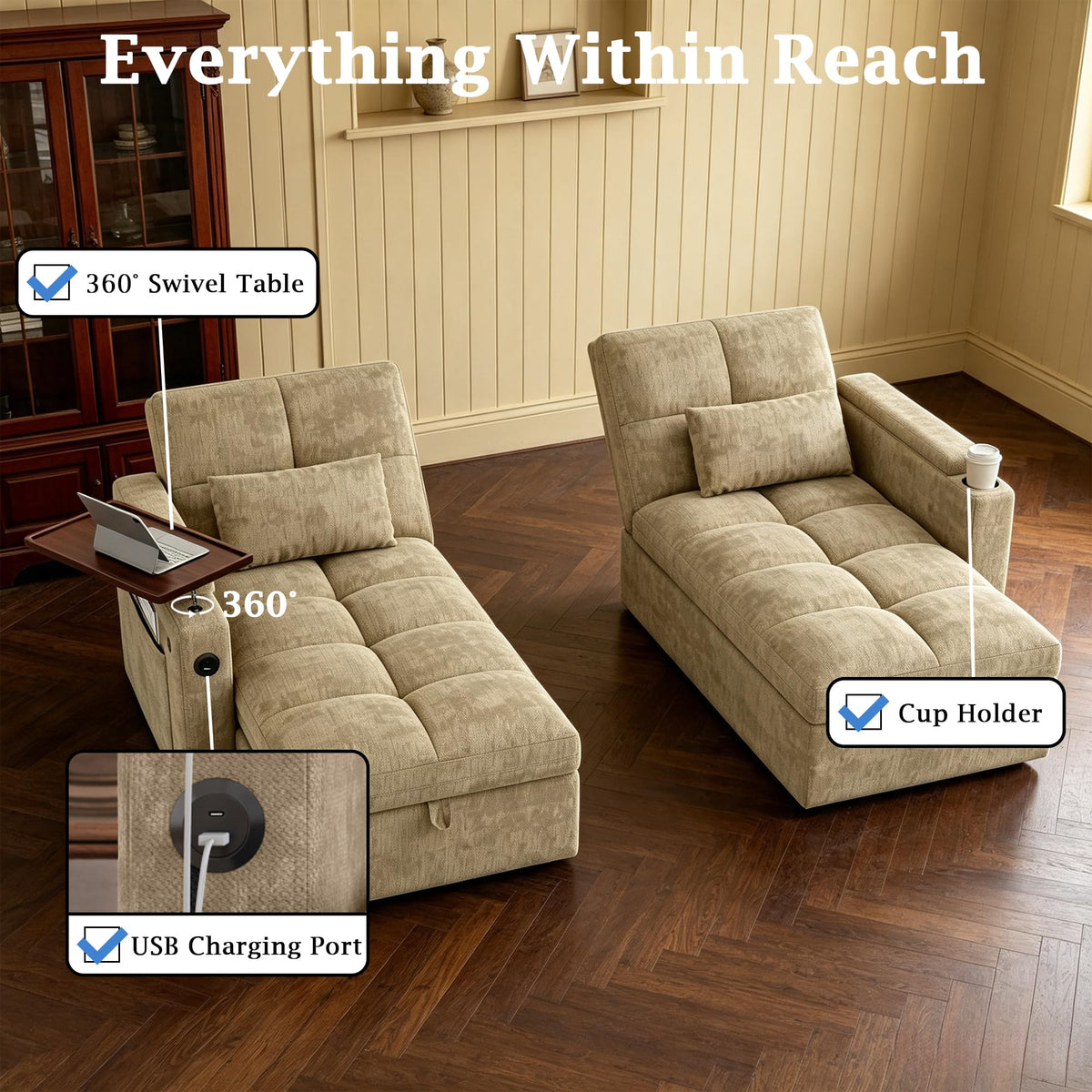 66.33'' Sleeper Sofa Bed Full Size, Convertible Couch for RVs, Taupe