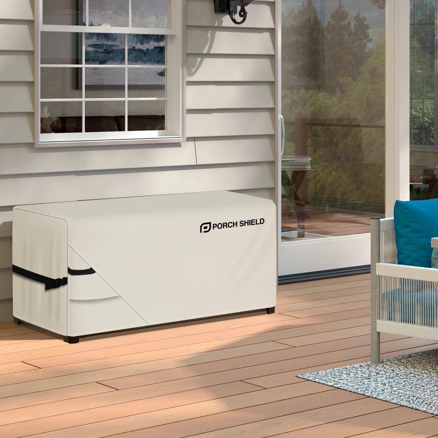 Porch Shield Patio Deck Box Storage Cover - 600D Outdoor Waterproof Cover for 73 Gallon Box Tear Resistant Rectangular Fire Pit Table Covers 44 x 28 x 24 inch Beige