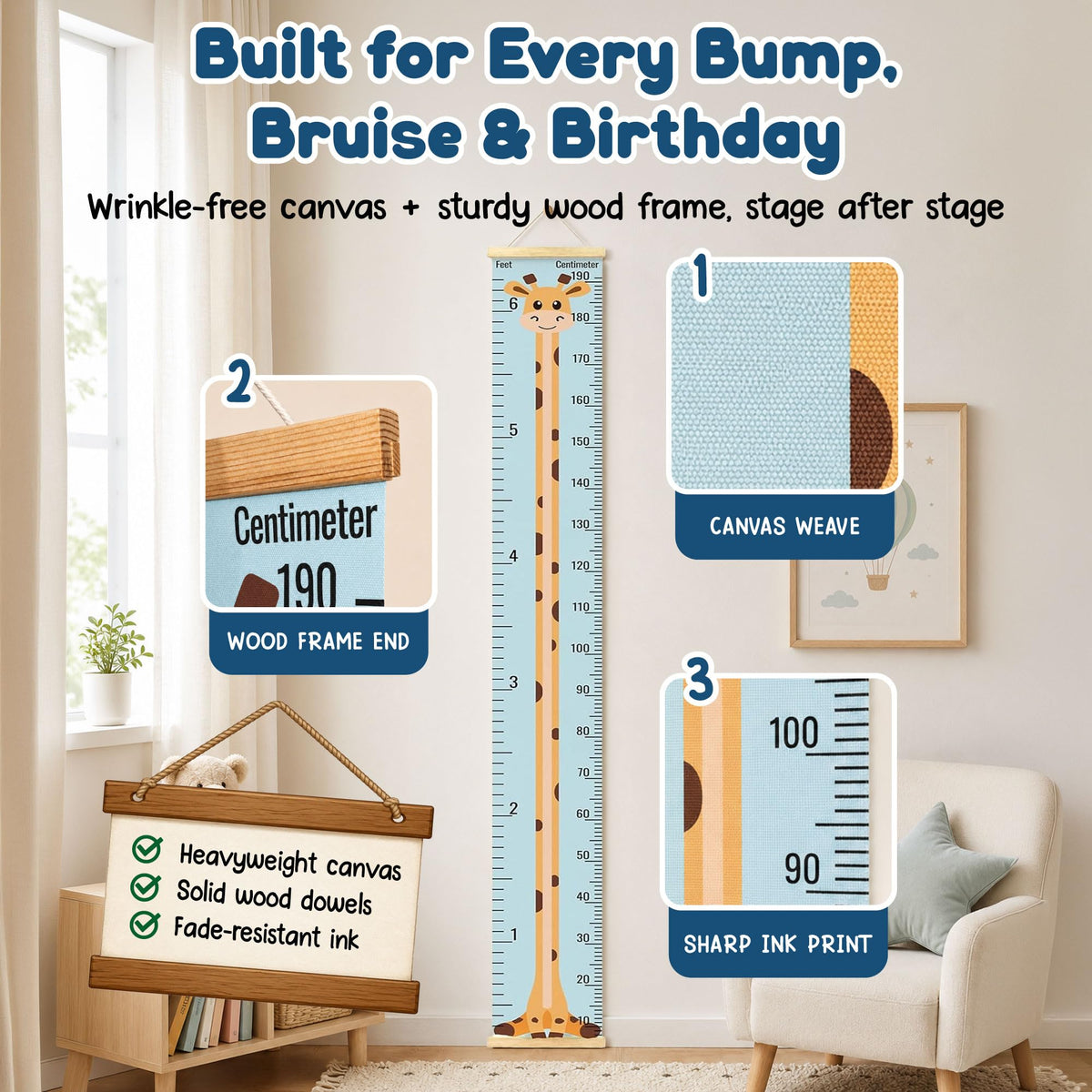 Only Zest Wall Growth Chart for Kids - Wrinkle-Free Canvas Height Ruler