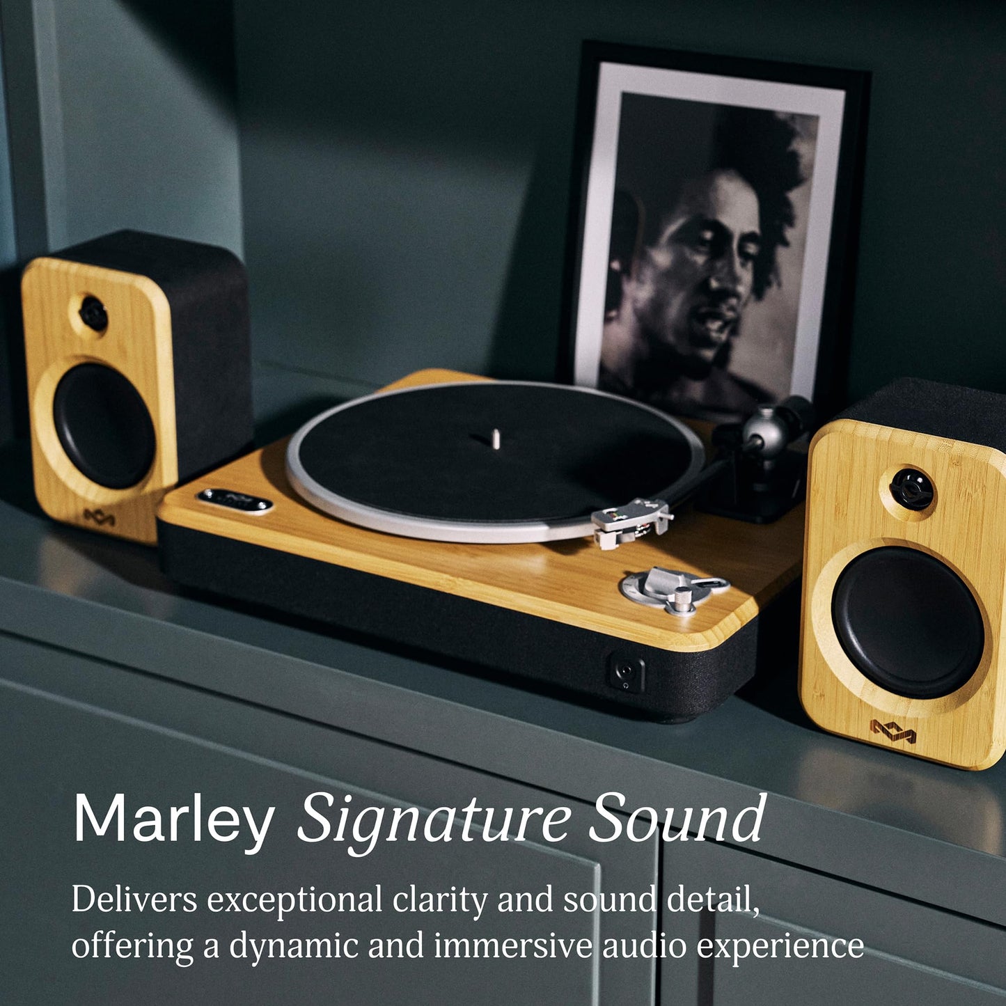 House of Marley Stir It Up Wireless 2 Turntable with Speakers - Sustainably Made Bluetooth Record Player & 10W Bookshelf Speakers, Easy Set Up Vinyl Player with an Audio Technica Cartridge, Bamboo