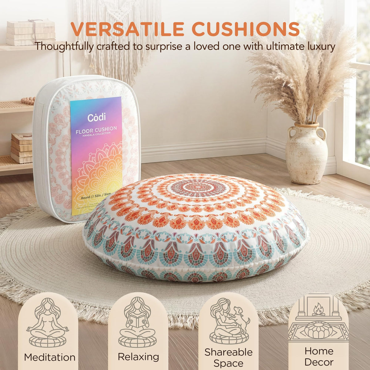 Codi Floor Pillows 2 Pack, Large Meditation Cushions for Adults, 32-inch