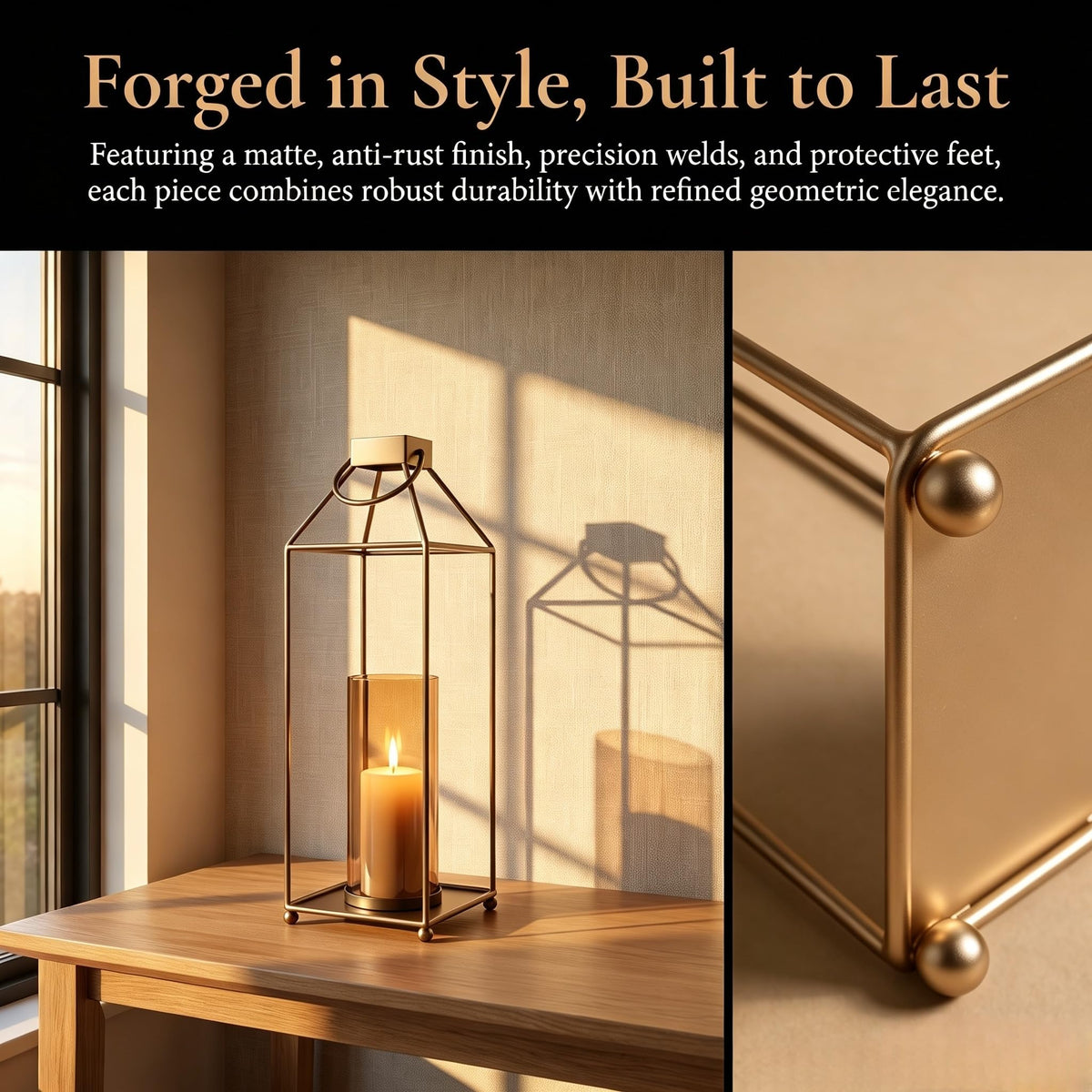 Lanterns Decorative Tall Large Metal Candle Set of 3, Gold(16.6",14.7",12.9") Modern Farmhouse Decor, Indoor, Outdoor, Tabletop, Porch, No Glass NO Candles