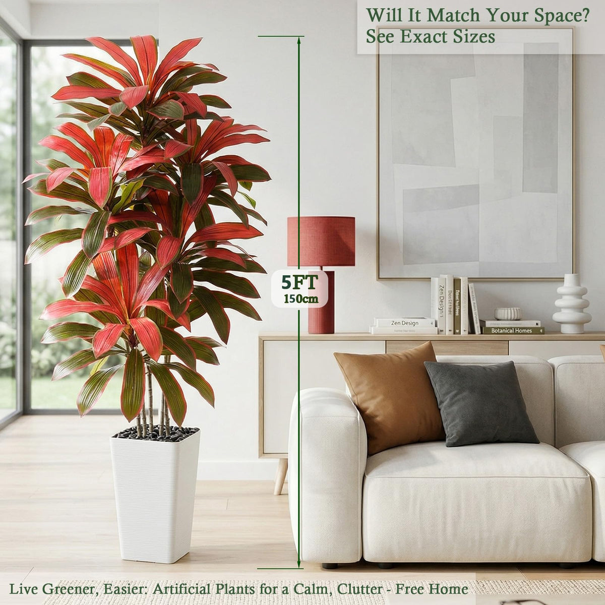 TNGGNT Artificial Dracaena Tree: 5FT Fake Plants Silk Faux Trees（White Pot）