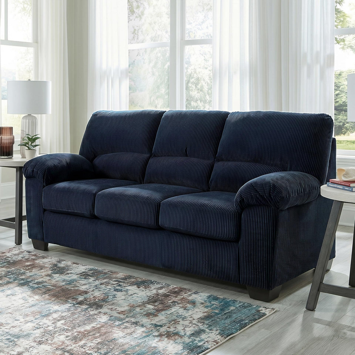Signature Design by Ashley Sofa, 83-in Navy Corduroy, Anti-Sag Platform