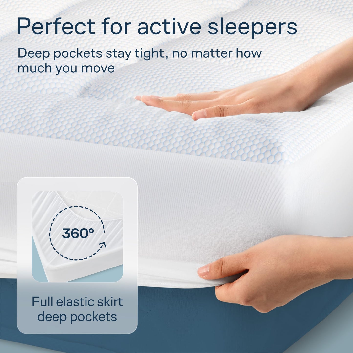Niagara Cooling California King Mattress Topper - Pillow Top Mattress Cover Quilted Fitted Cooling Topper for Back Pain Deep Pocket Fits 20 Inches, Blue