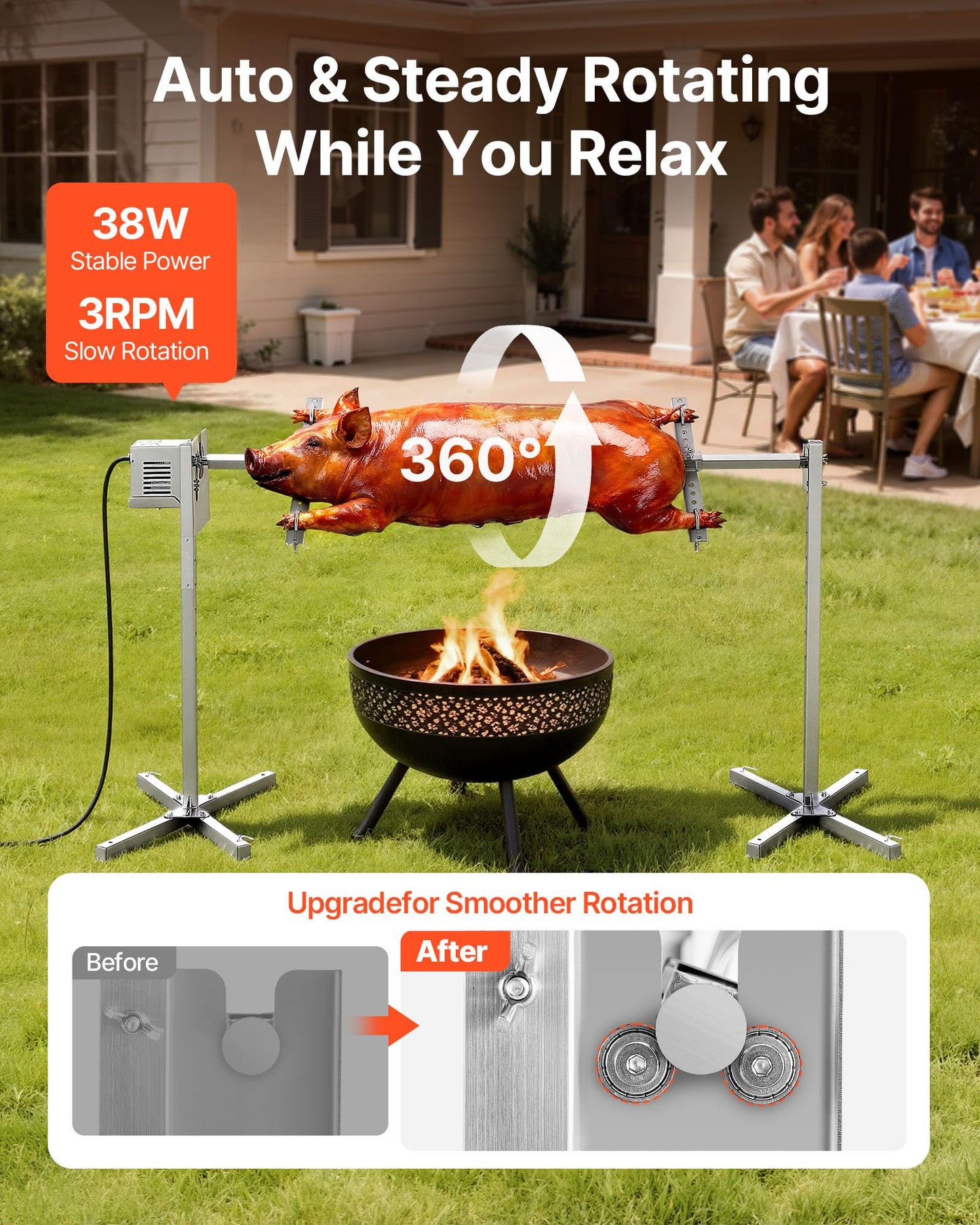 VEVOR Rotisserie Grill, 56in Electric Rotisserie Grill Kit 8 Level Height, BBQ Grills Rotisseries Kit with 132 lbs Load Capacity, Asador de Puerco, Stainless Steel Automatic Grilling Kits for Parties