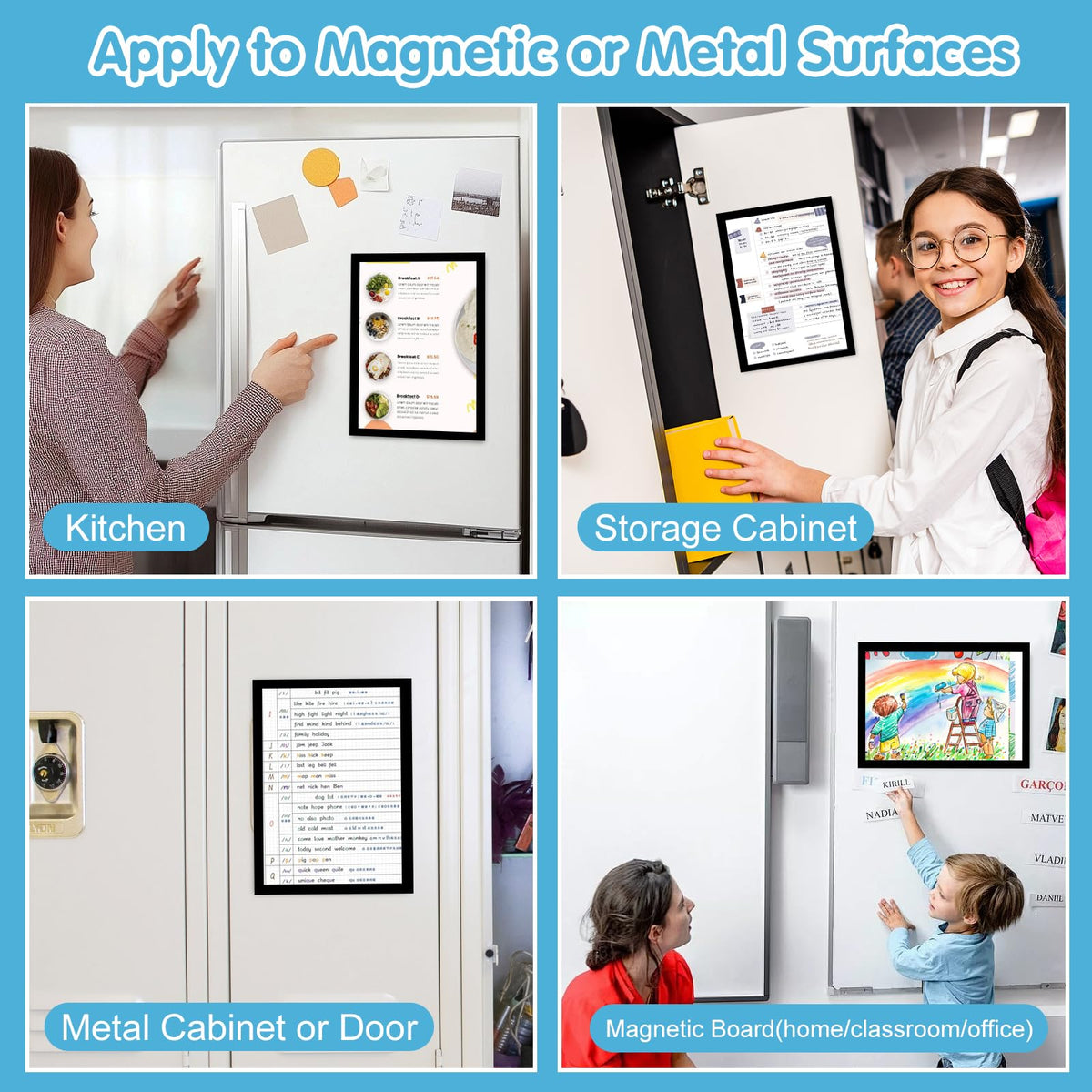 4Pcs Kids Art Frame for Fridge, A4 Magnetic Kids Artwork Frames Changeable