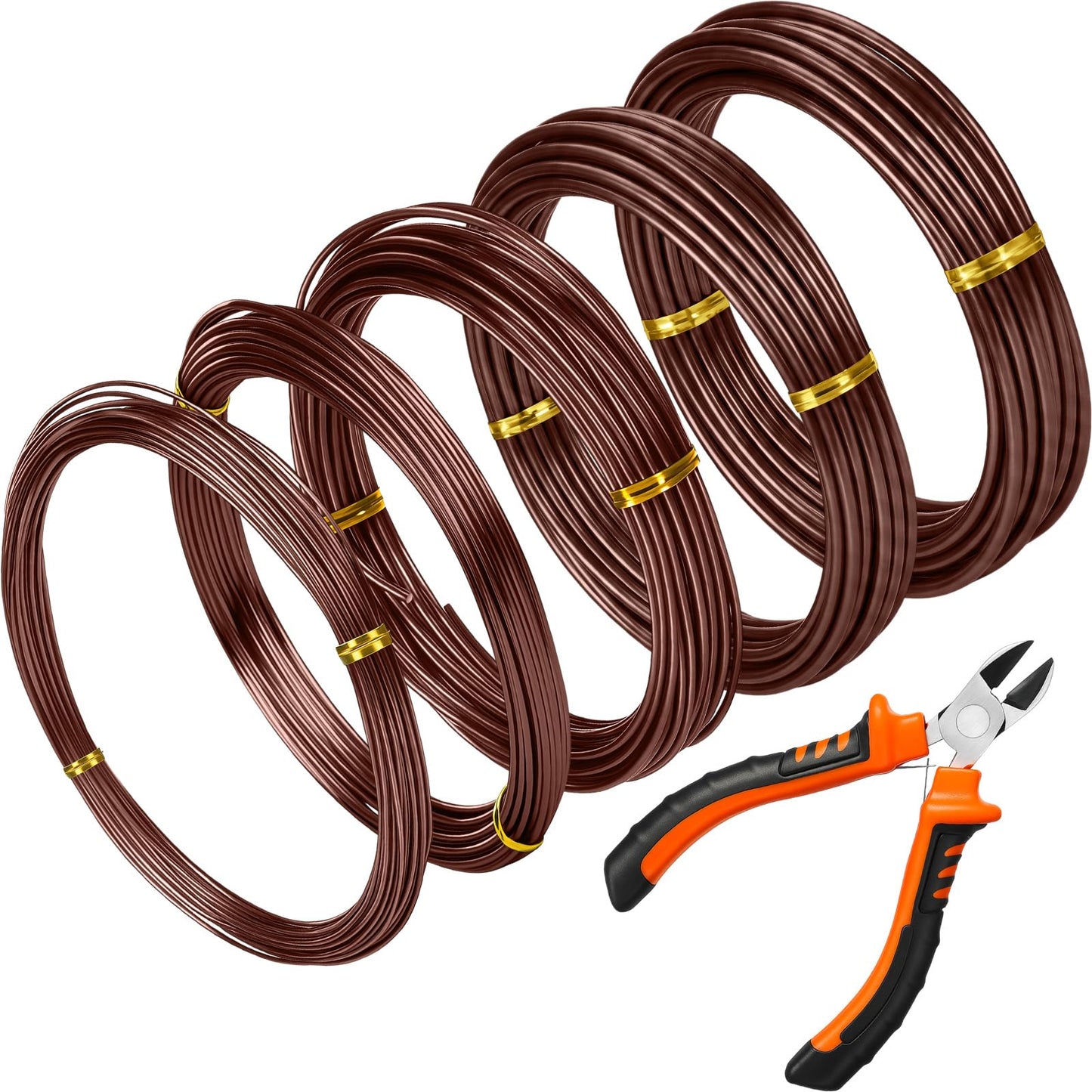 Mudder 5 Roll Aluminum Bonsai Training Wire Tree 1/1.5/2/2.5/3mm 118 Feet Total with Bonsai Wire Cutter Anodized Training for Holding Branches Small Trunks(Brown)