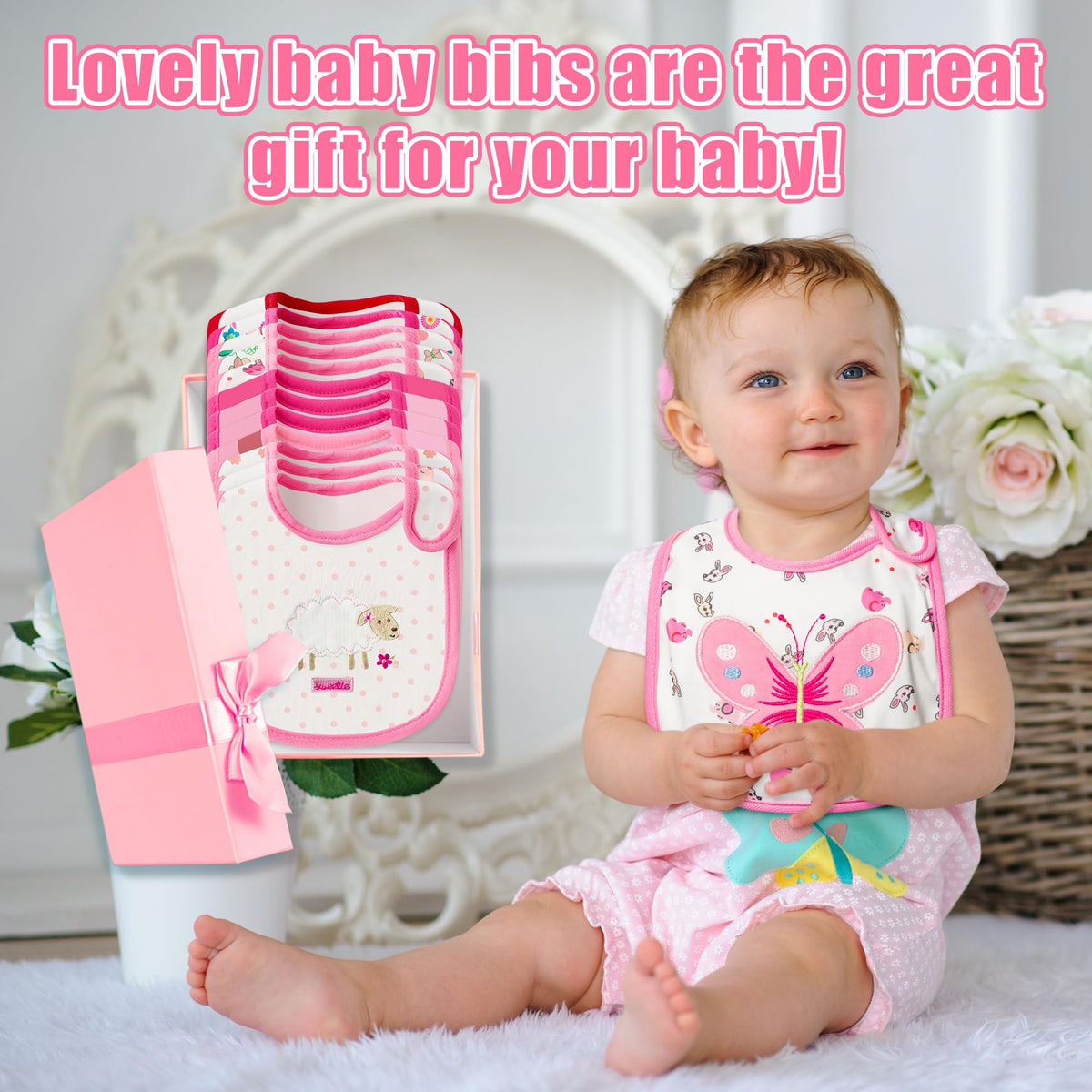 2ooya 24Pcs Cotton Waterproof Baby Bibs for Baby Girls Teething & Drooling