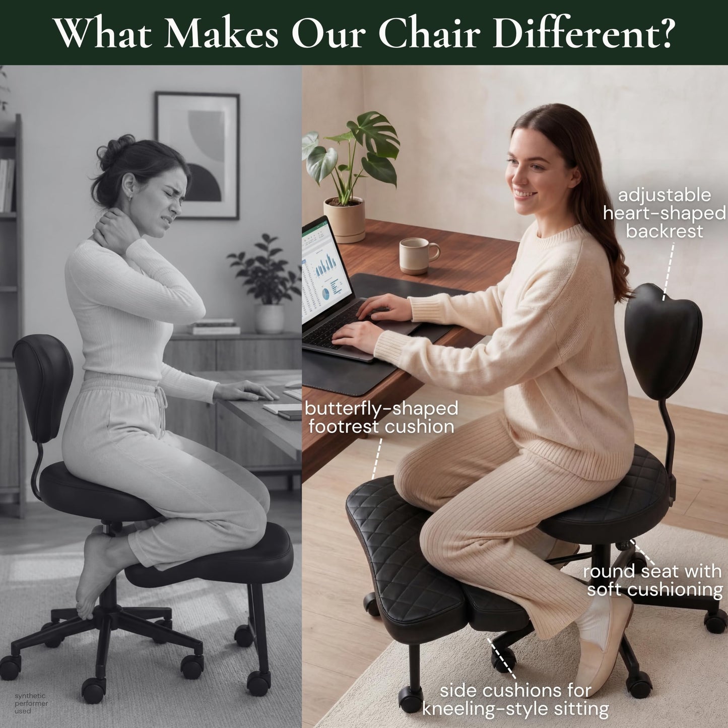 NYPOT Kneeling Chair with Back Support Criss Cross with Foot Rest & Wheels