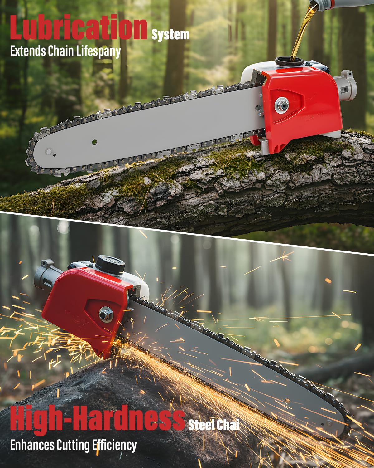 EIDOWA 48CC Gas Powered Pole Saw 16FT Reach, 3.5HP Gas Pole Saws for Tree Trimming with 11.8" Bar, Professional Gas Powered Chainsaw for Tall Trees, Safe Limb Pruner (Red)