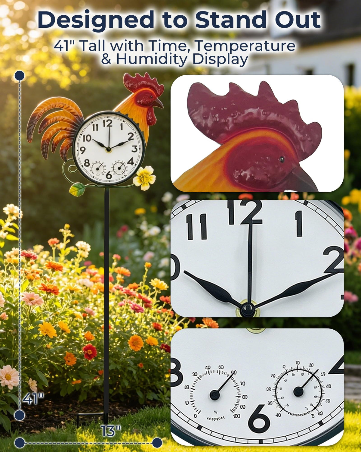 Verdosphire Rooster Outdoor Clock with Thermometer & Hygrometer