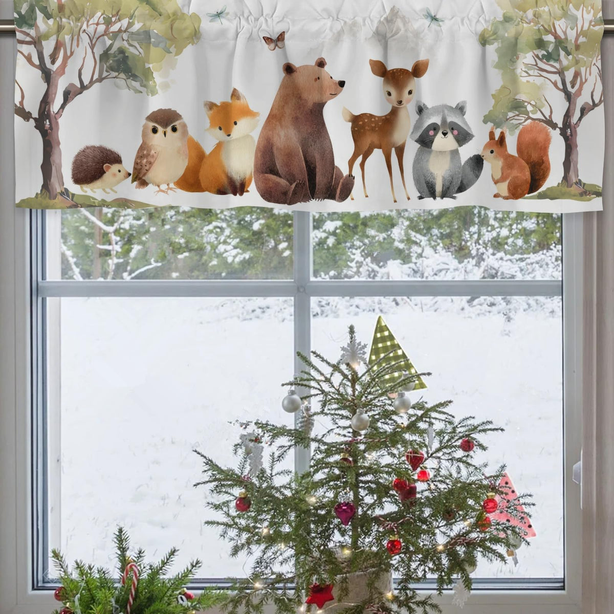 HawSkgFub Baby Boy Girl Animals Nursery Curtains Valance 54 x 18, Unisex Bear Fox Deer Bunny Short Half Topper Window Treatments Rod Pocket, Kids Toddler Bedroom Playroom Home Kitchen Decor