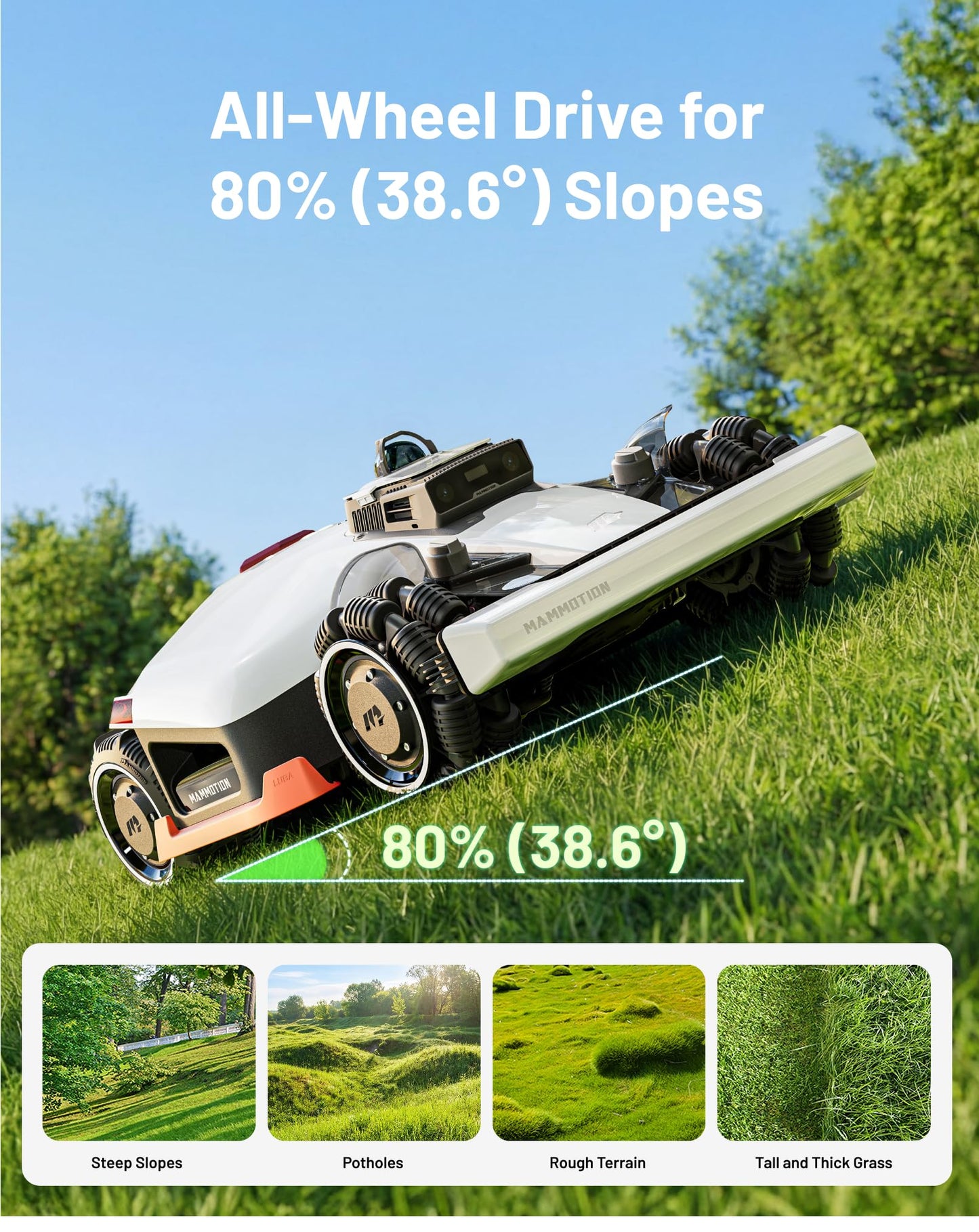 Mammotion LUBA 3 AWD 3000H Robot Lawn Mower with Garage (Ship Separately), 0.75 Acre, 360° LiDAR+NetRTK+AI Vision, All-Wheel-Drive for 80% Slopes, 30 Multi-Zone Management, Cutting Height 2.2"-4.0"