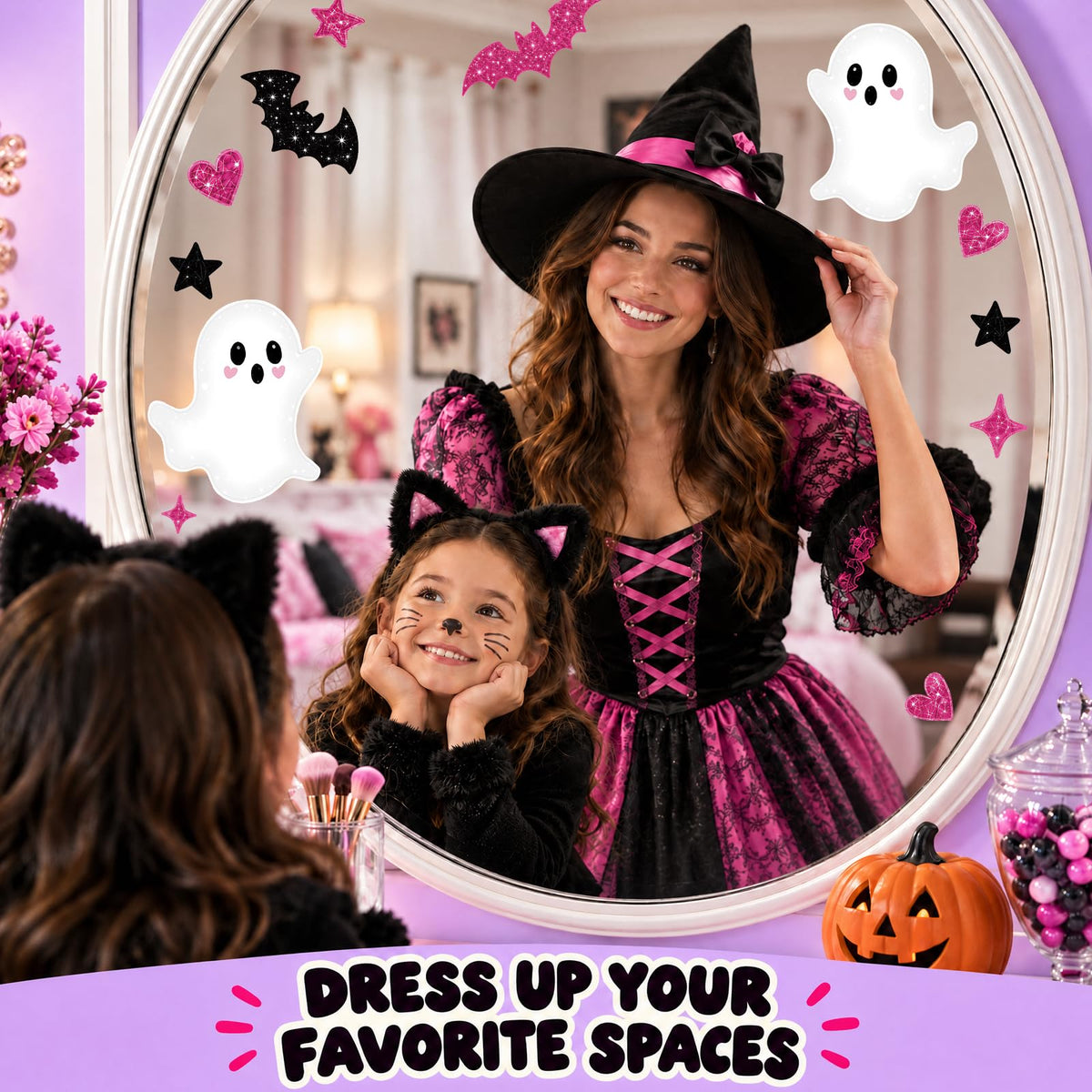 Pink Halloween Window Clings Decor Cute Ghost Stickers Decorations for Kids