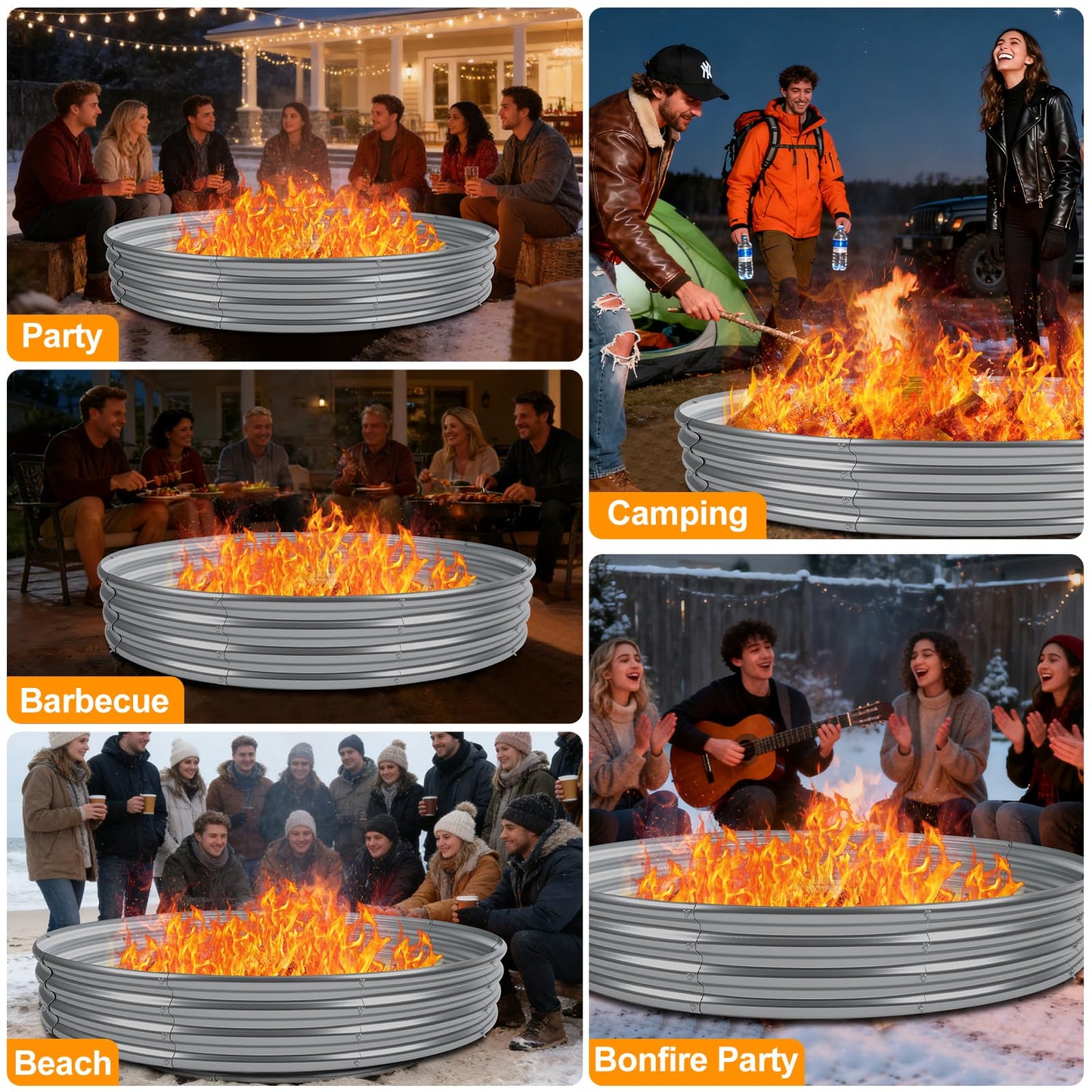 Heavy Duty 48 Inch Fire Pit Ring - 0.8mm Thick Galvanized Steel, Rust Resistant, Tool-Free Assembly, Large Outdoor Fire Pit for Camping, Backyard, Patio, Garden, Also Use as Planter