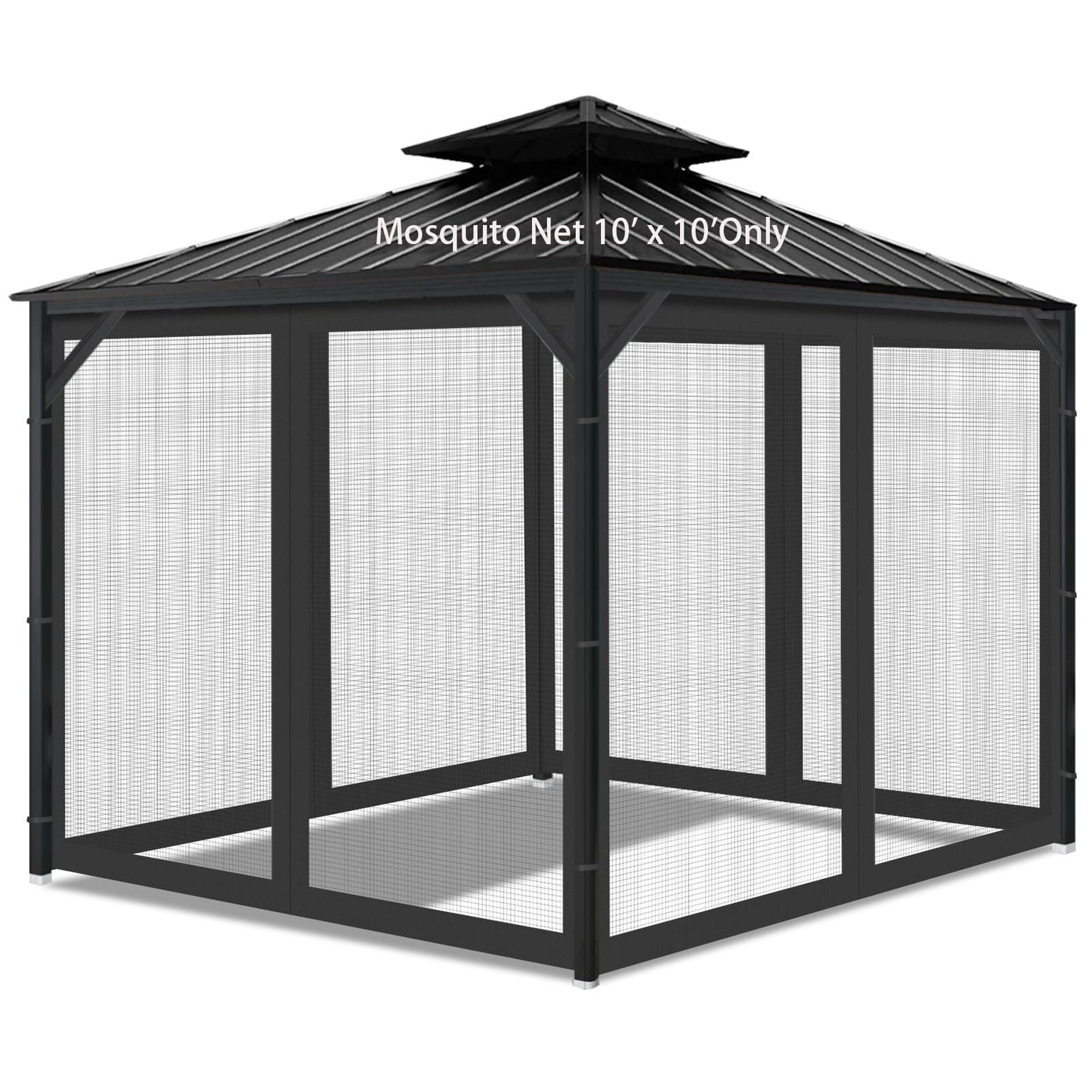 Gazebo Universal Replacement Mosquito Netting, Outdoor Mesh Netting Screen 4-Panel Sidewall with Zipper for Patio, Canopy, Garden and Backyard, Black, 10' x 10'