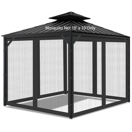 Gazebo Universal Replacement Mosquito Netting, Outdoor Mesh Netting Screen 4-Panel Sidewall with Zipper for Patio, Canopy, Garden and Backyard, Black, 10' x 10'