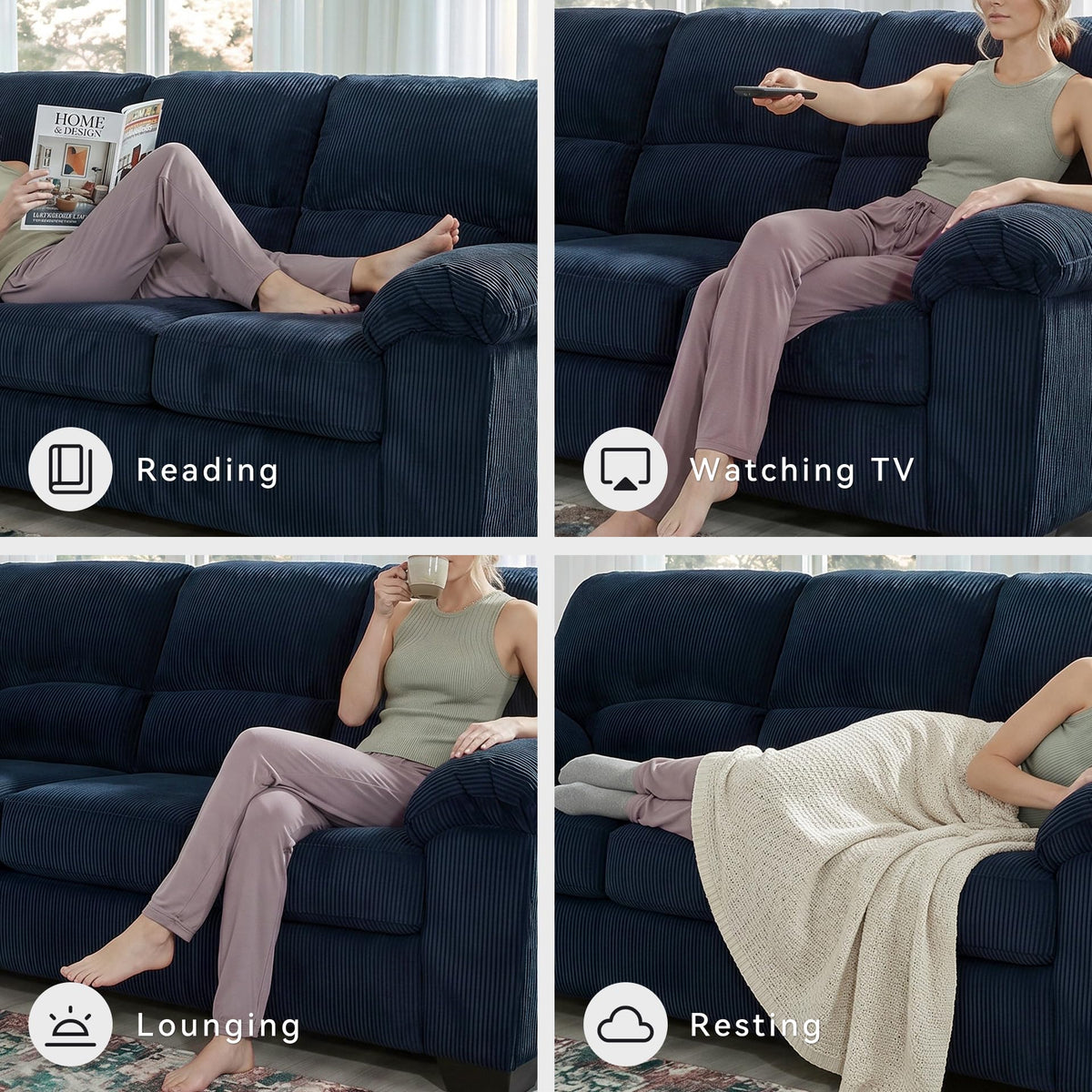 Signature Design by Ashley Sofa, 83-in Navy Corduroy, Anti-Sag Platform