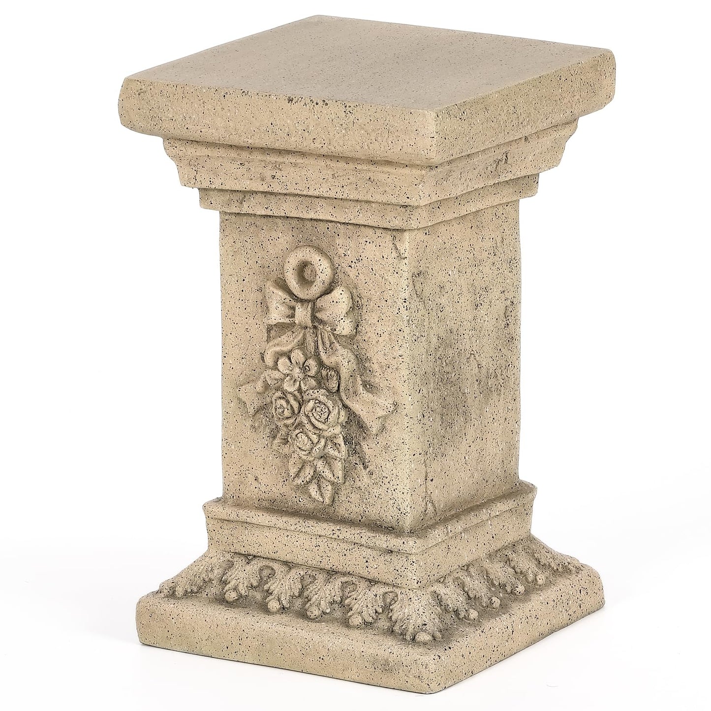 MOCOME 19" Tall Garden Pedestal Stand with Bow Design, Heavy Duty Magnesium Oxide Plinth, Weatherproof Outdoor Pedestal for Sculptures, Flower Pots, Decor – Sturdiness Plinth Base Statue Riser
